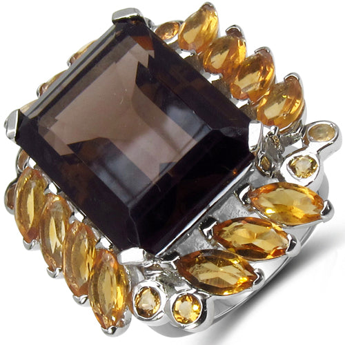 17.85 Carat Genuine Smoky Quartz & Citrine .925 Sterling Silver Ring on sale at MyriadMart