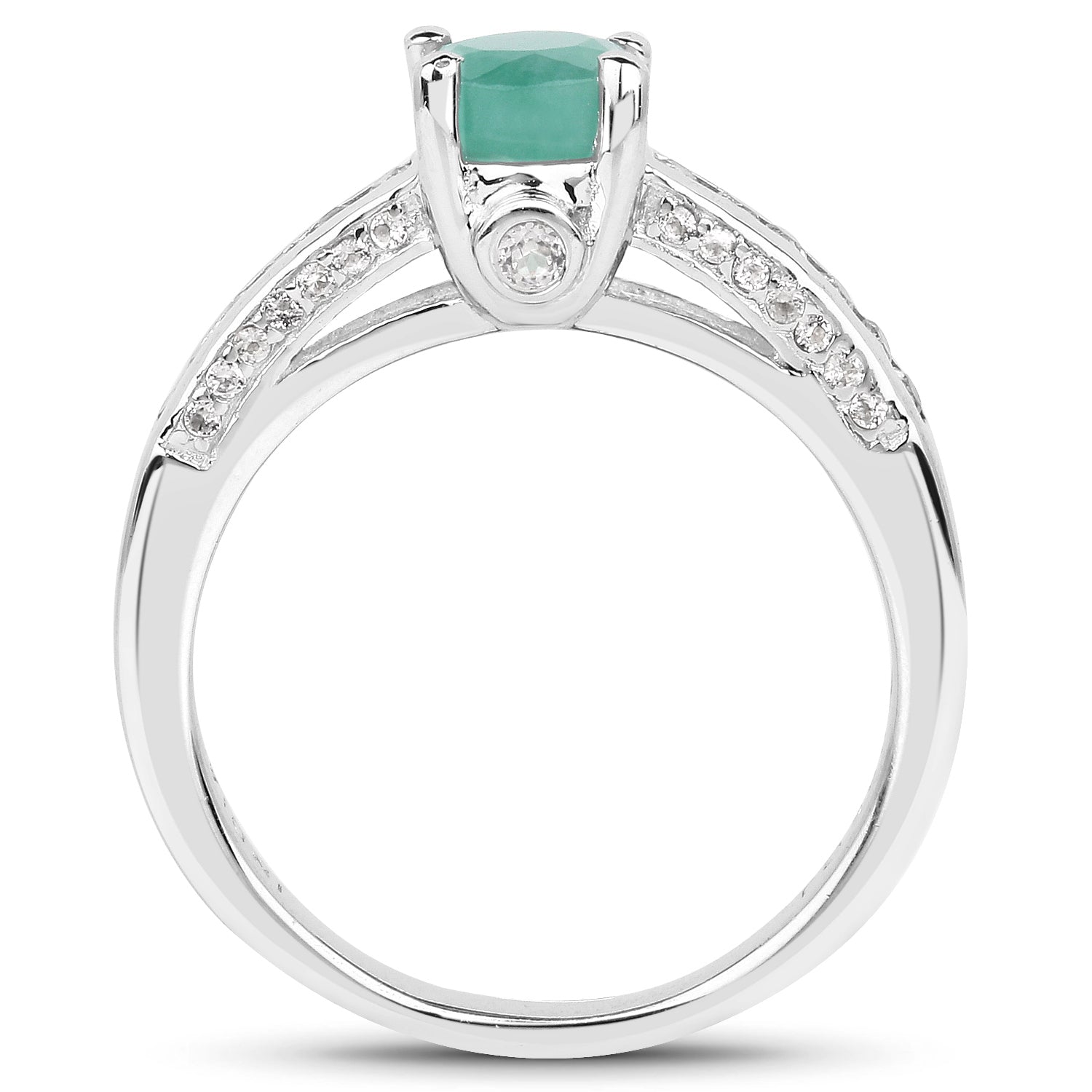 1.22 Carat Genuine Emerald and White Topaz .925 Sterling Silver Ring on sale at MyriadMart
