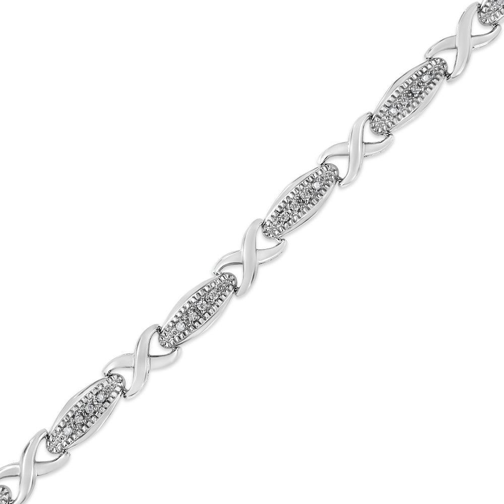 .925 Sterling Silver 1/5 Cttw Round-Cut Diamond "X" Link Bracelet - Size 7.50" I-J Color, I2-I3 Clarity on sale at MyriadMart