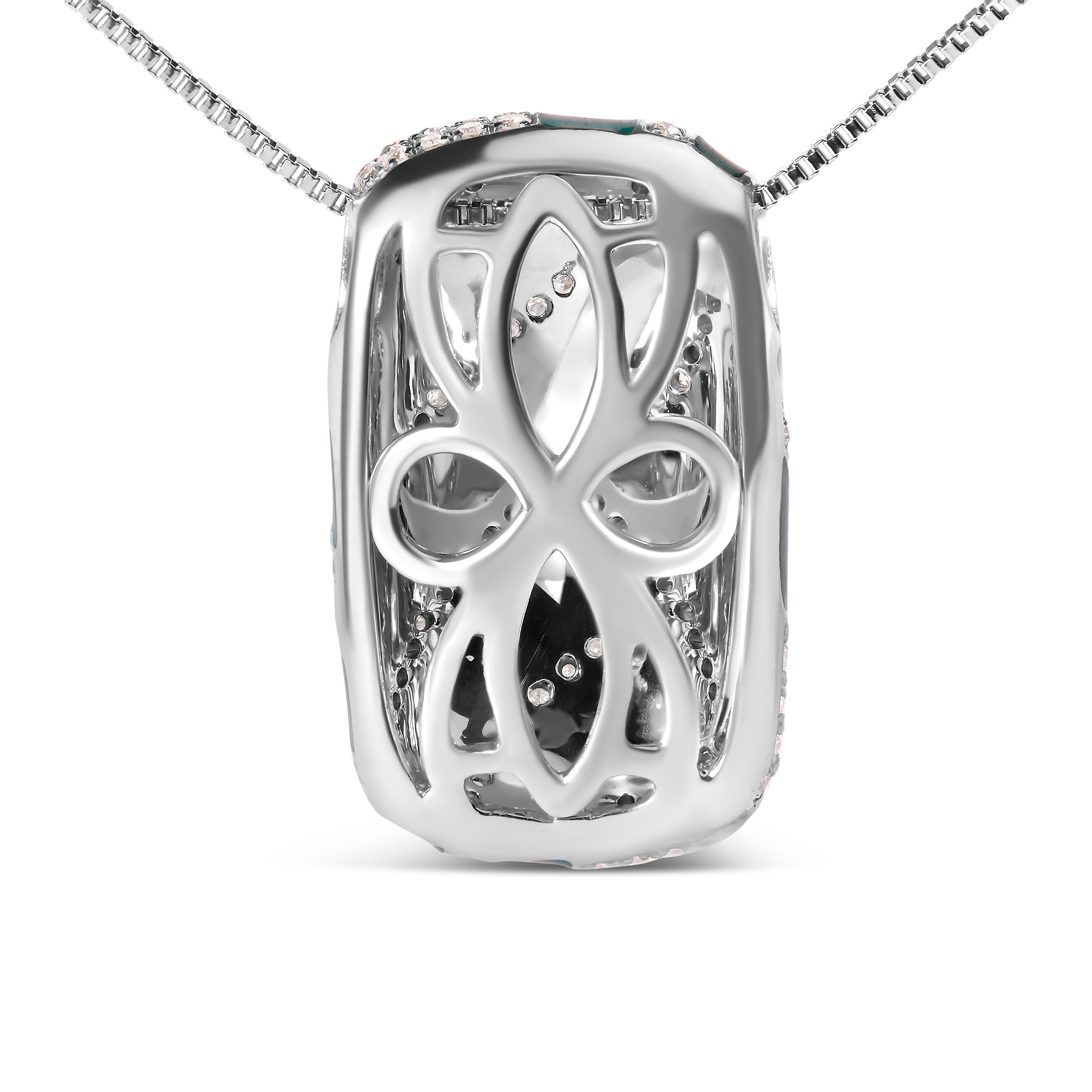 .925 Sterling Silver Turquoise Enamel and 1/2 Cttw Diamond Block 18" Pendant Necklace F-G Color, VS1-VS2 Clarity on sale at MyriadMart
