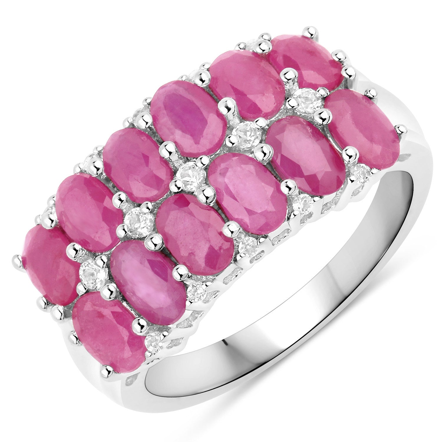 3.40 Carat Genuine Ruby and White Topaz .925 Sterling Silver Ring on sale at MyriadMart