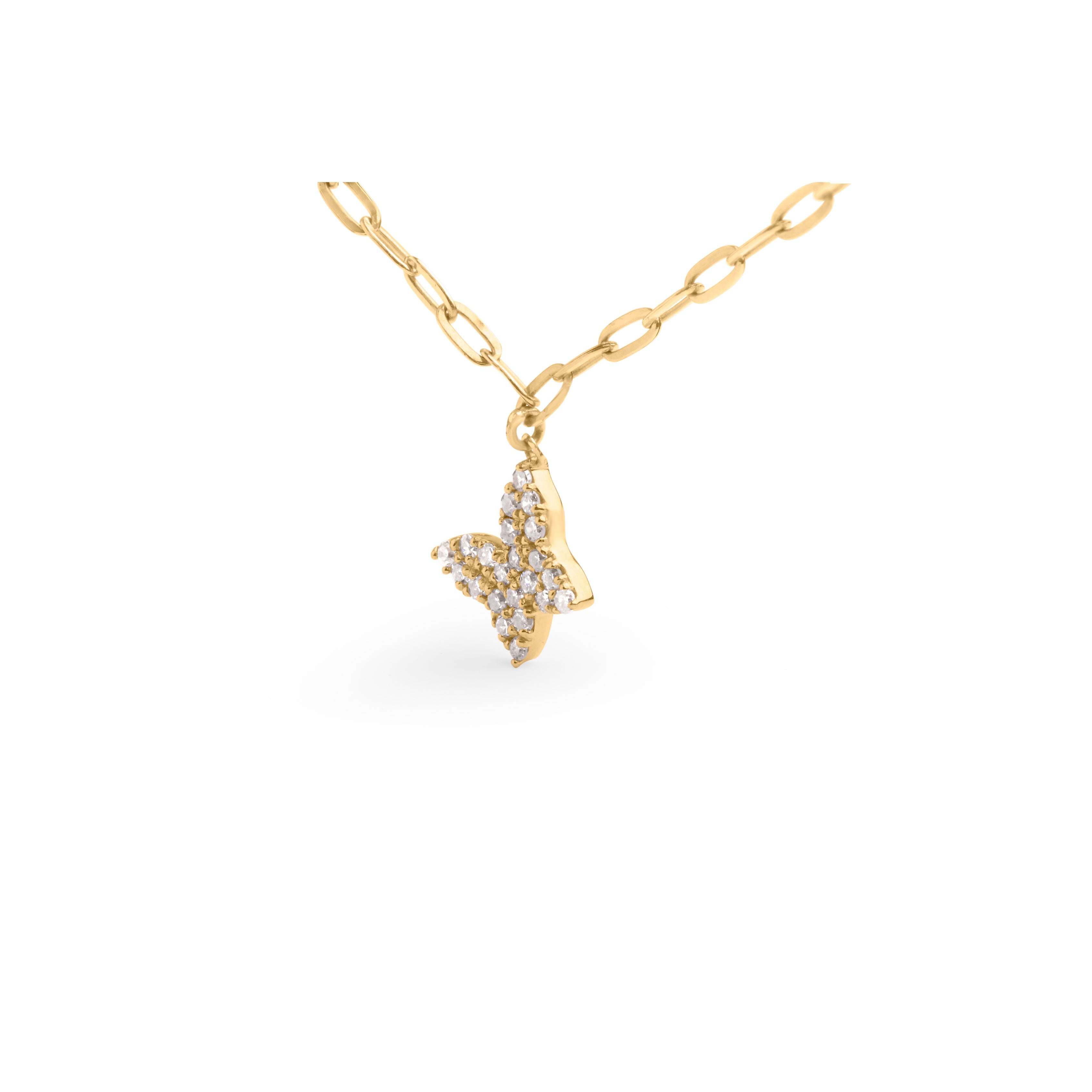 14KT Yellow Gold 1/2 Cttw Diamond Butterfly Station Paperclip Station Necklace I-J Color, I1-I2 Clarity - Adjustable 15"-17" Inches on sale at MyriadMart