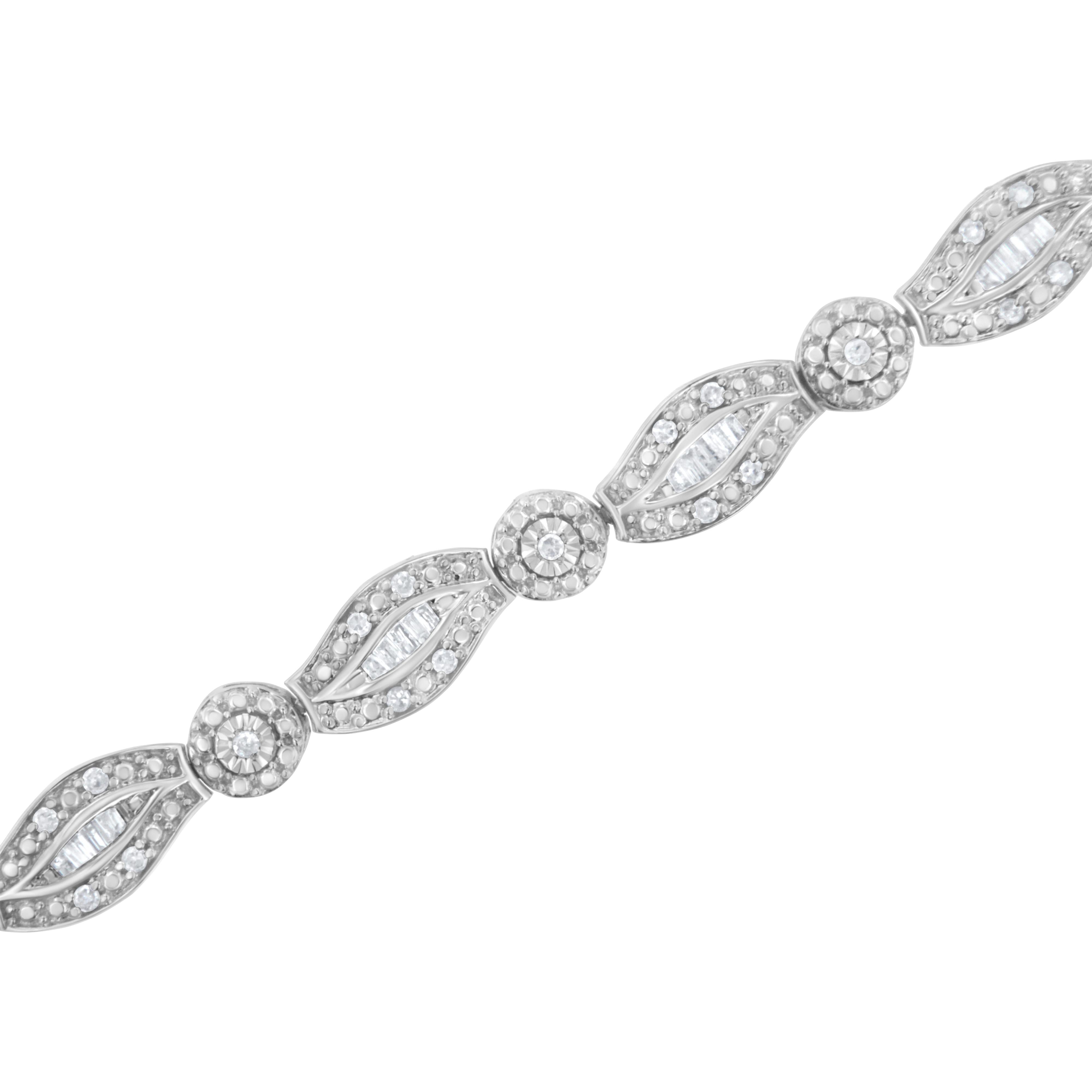 .925 Sterling Silver 1 cttw Diamond Double Leaf and Bezel Link Bracelet I-J Clarity, I2-I3 Color - Size 7.25" on sale at MyriadMart