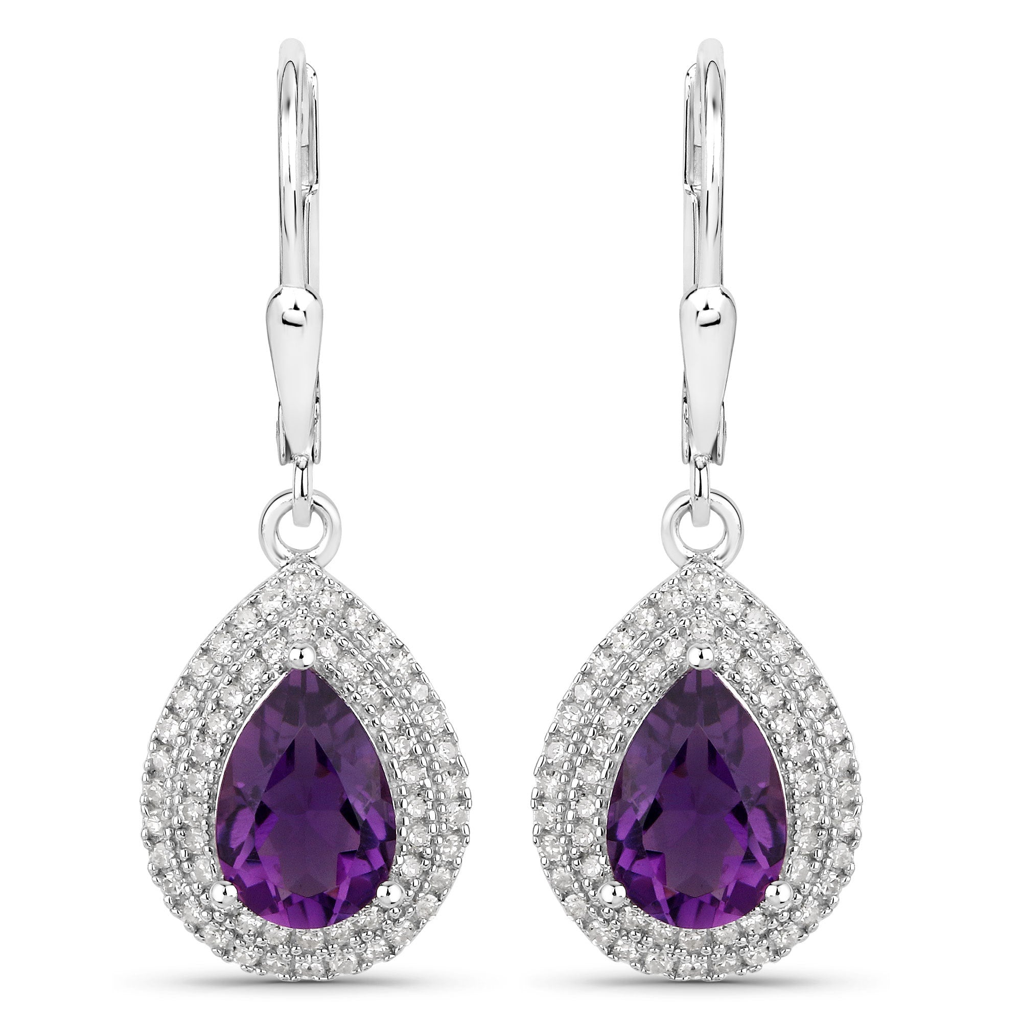 2.77 Carat Genuine Amethyst and White Diamond .925 Sterling Silver Earrings on sale at MyriadMart