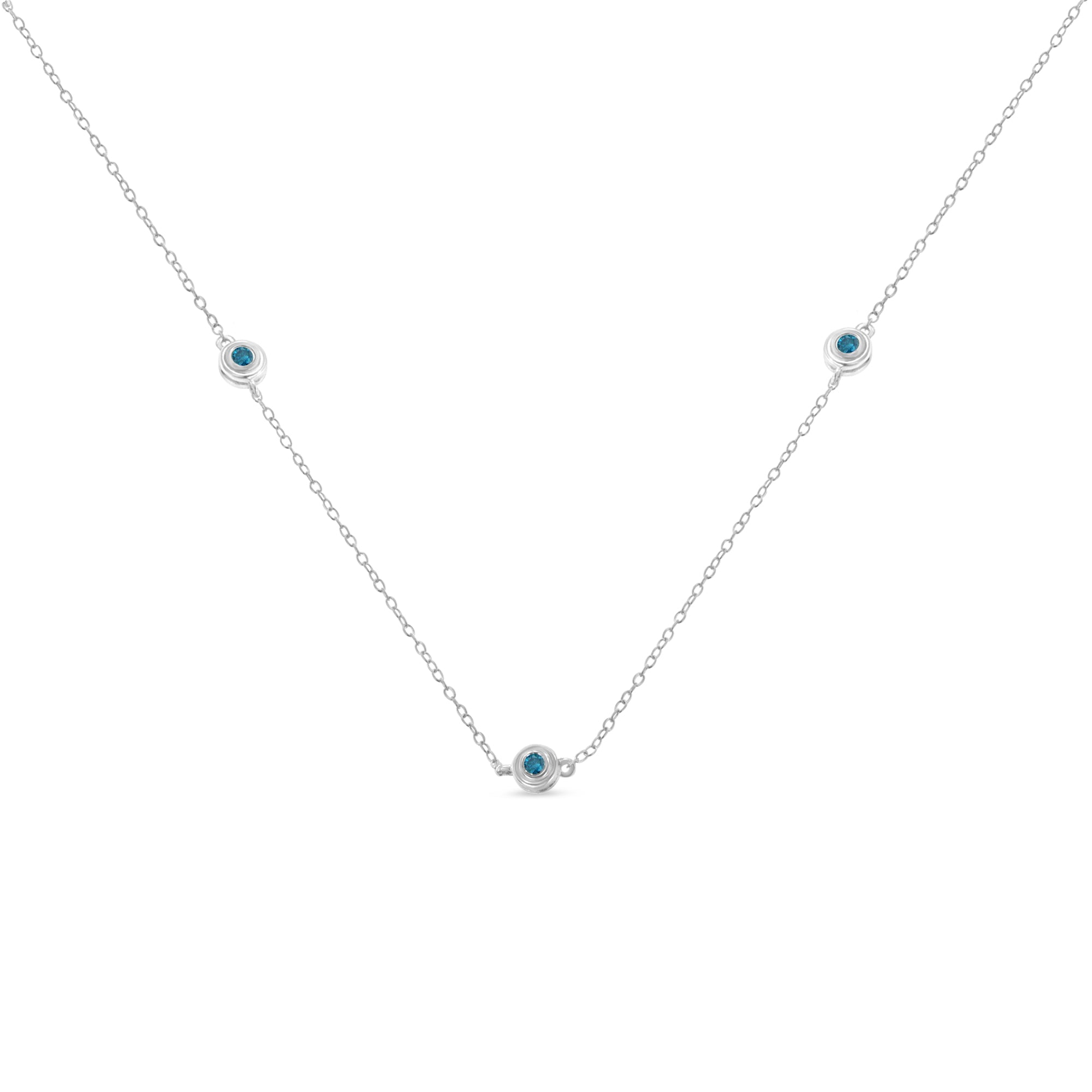 Sterling Silver Treated Blue Color Diamond Station Necklace 1/2 cttw, Blue Color, I2-I3 Clarity on sale at MyriadMart
