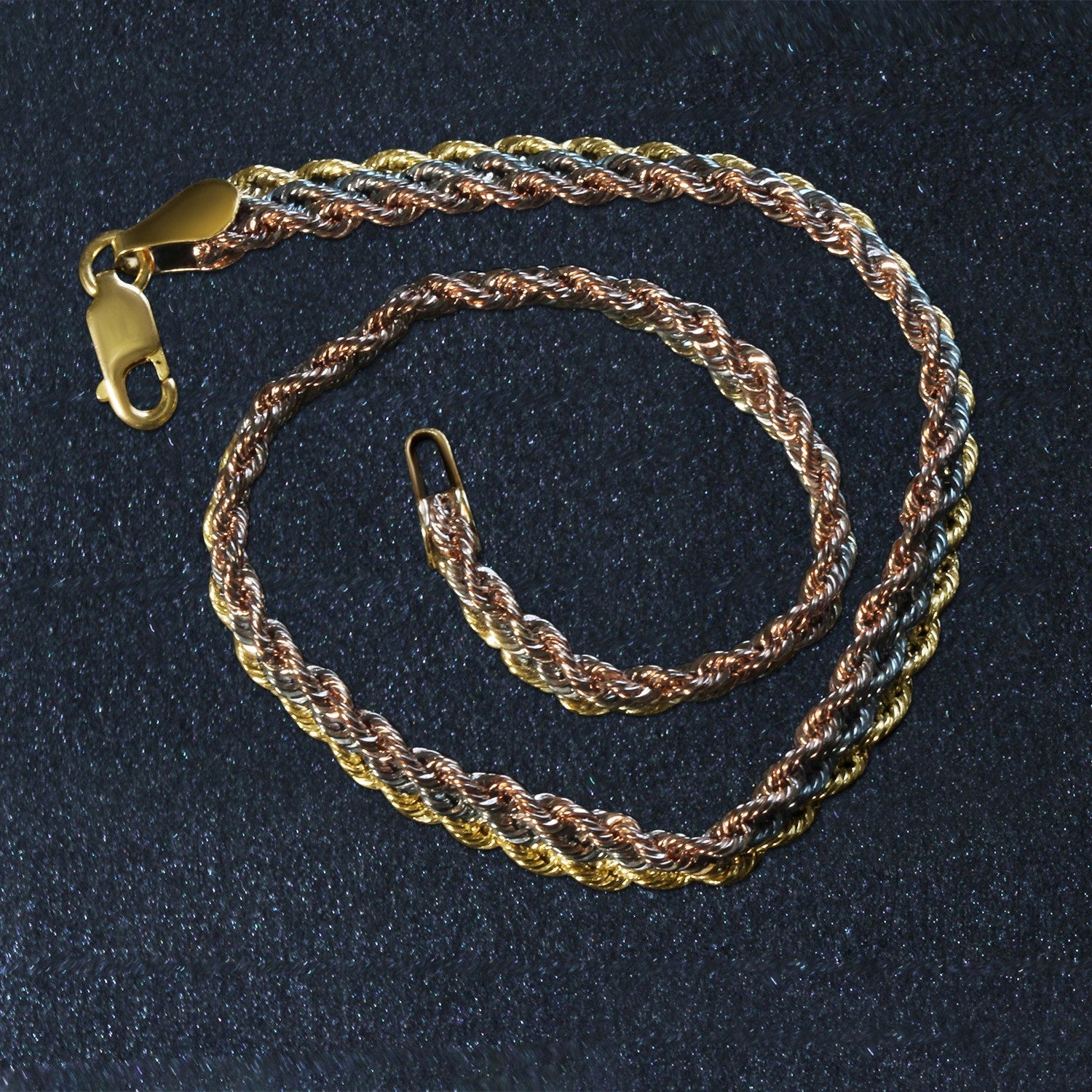 10k Tri-Toned Gold Multi-Strand Rope Chain Bracelet 6.35 mm on sale at MyriadMart