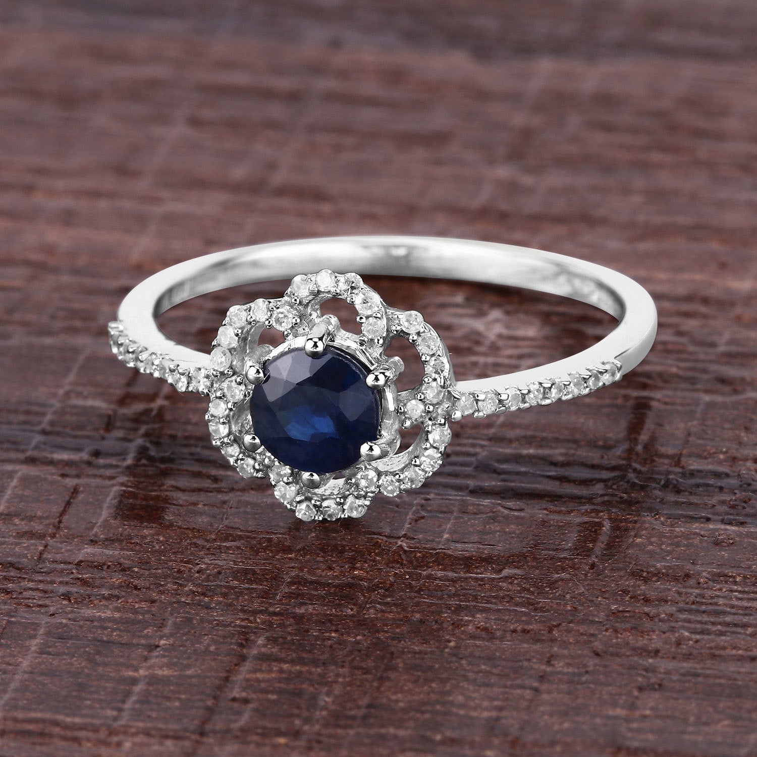 0.78 Carat Genuine Blue Sapphire and White Diamond 14K White Gold Ring on sale at MyriadMart