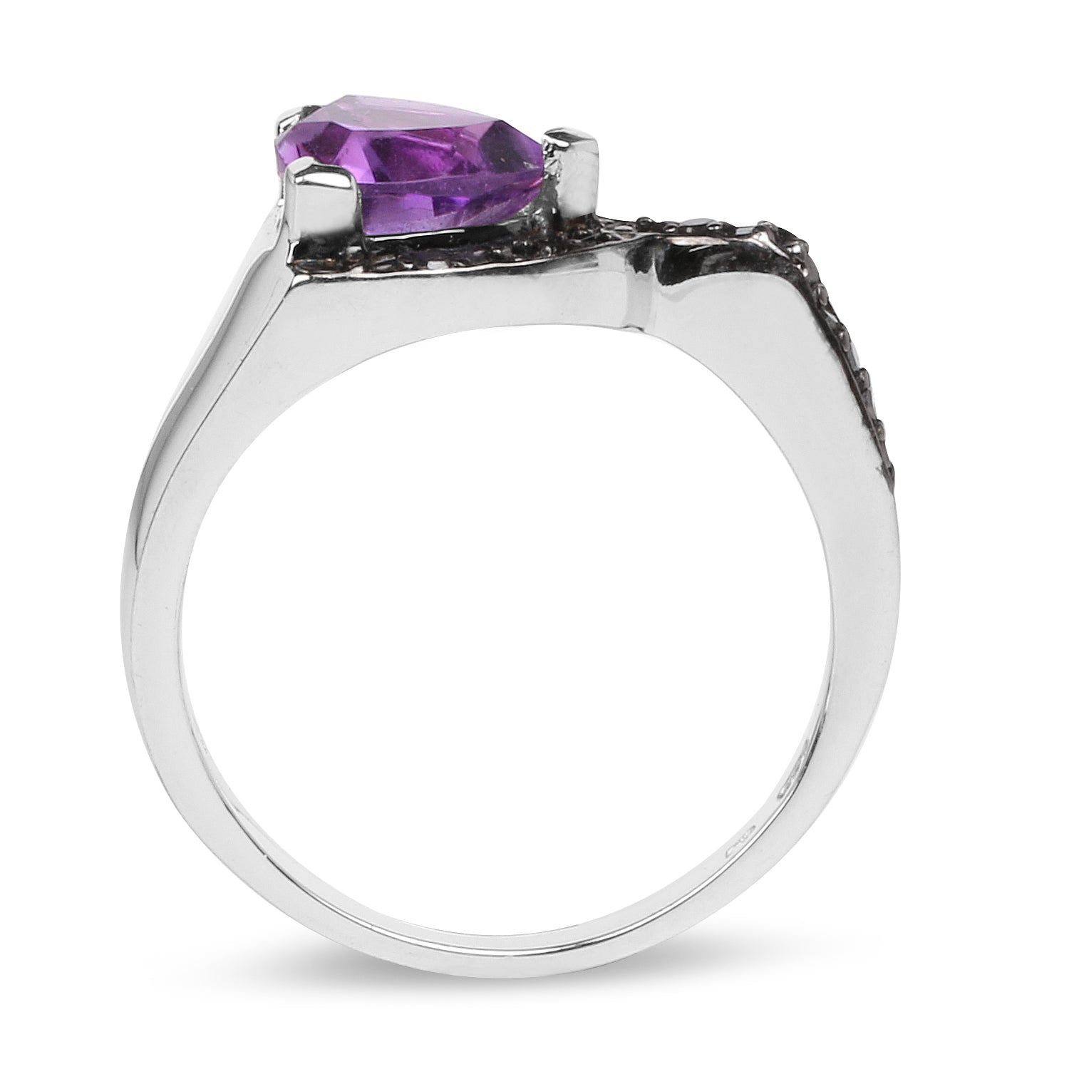 1.55 Carat Genuine Amethyst and Black Diamond .925 Sterling Silver Ring on sale at MyriadMart