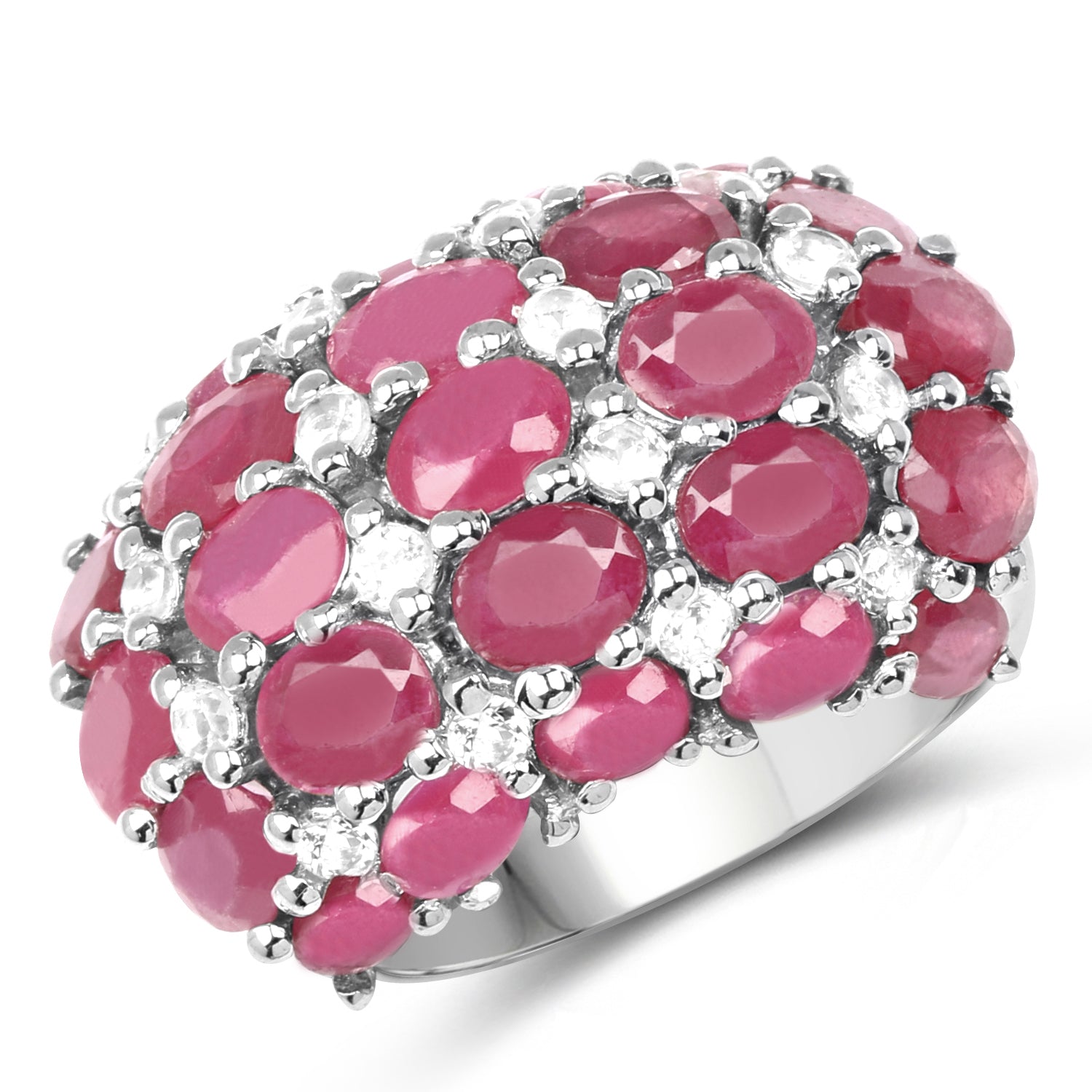 8.54 Carat Glass Filled Ruby and White Topaz .925 Sterling Silver Ring on sale at MyriadMart