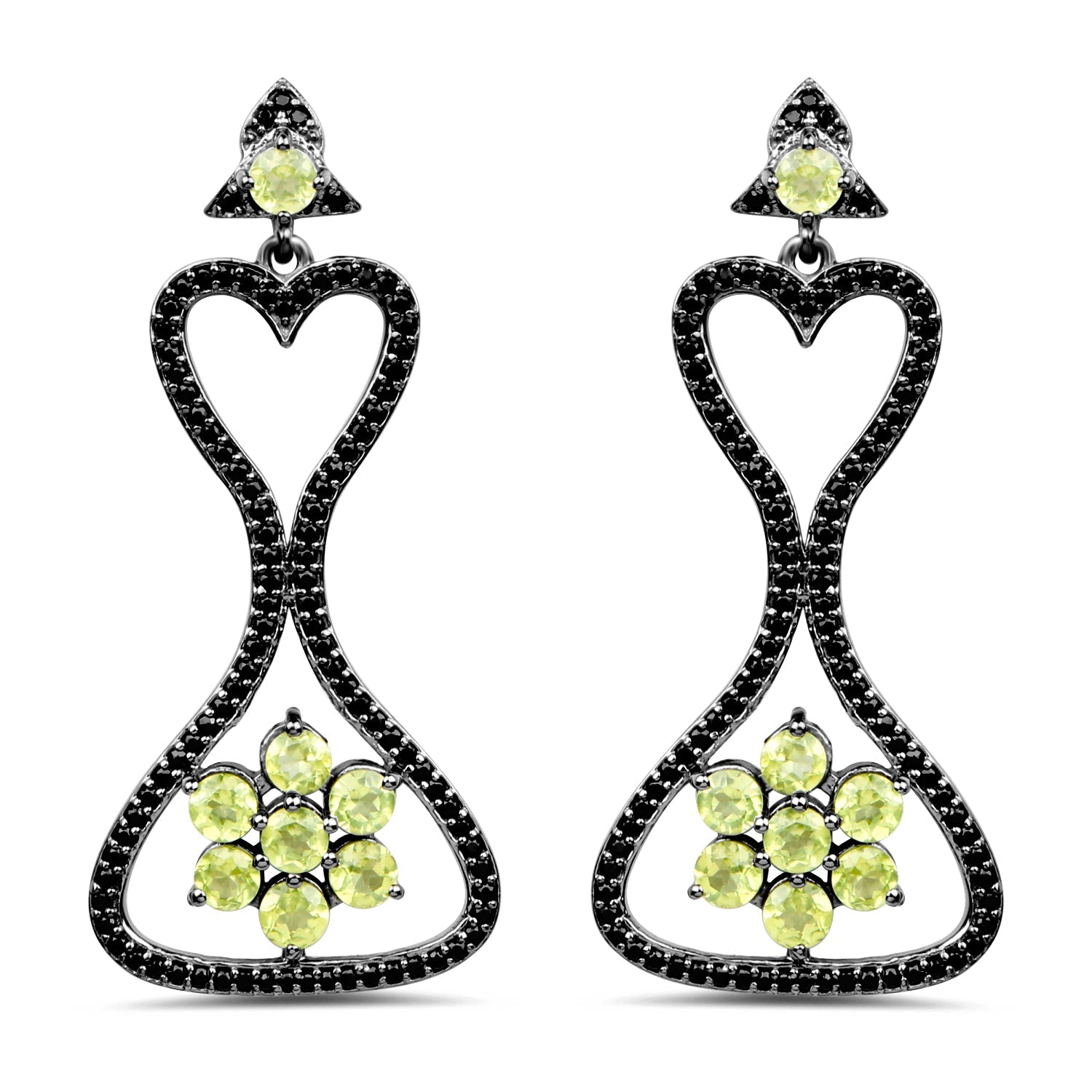 6.93 Carat Genuine Peridot and Black Spinel .925 Sterling Silver Earrings on sale at MyriadMart