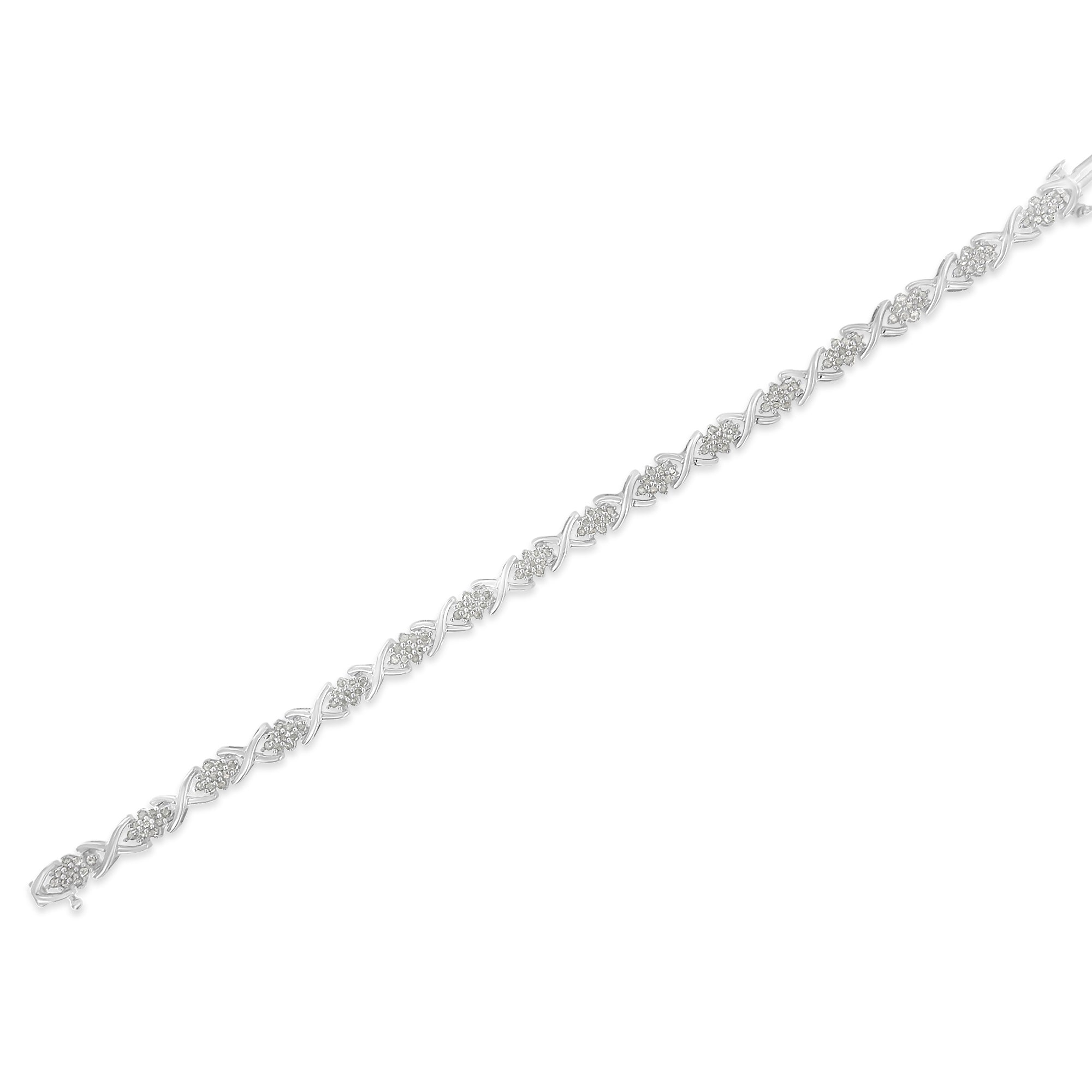 .925 Sterling Silver 1-1/2 Cttw Diamond Cluster X Link 7" Tennis Bracelet I-J color, I3 clarity on sale at MyriadMart