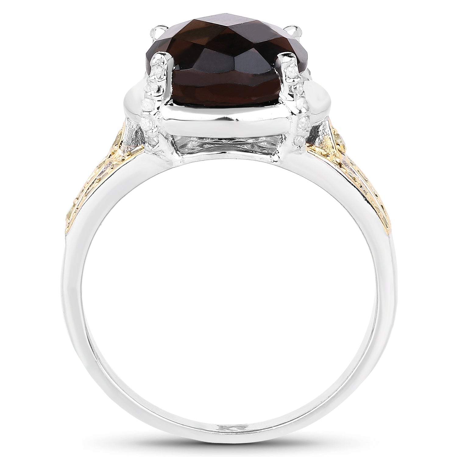 3.28 Carat Genuine Smoky Quartz, Yellow Diamond & White Diamond .925 Sterling Silver Ring on sale at MyriadMart