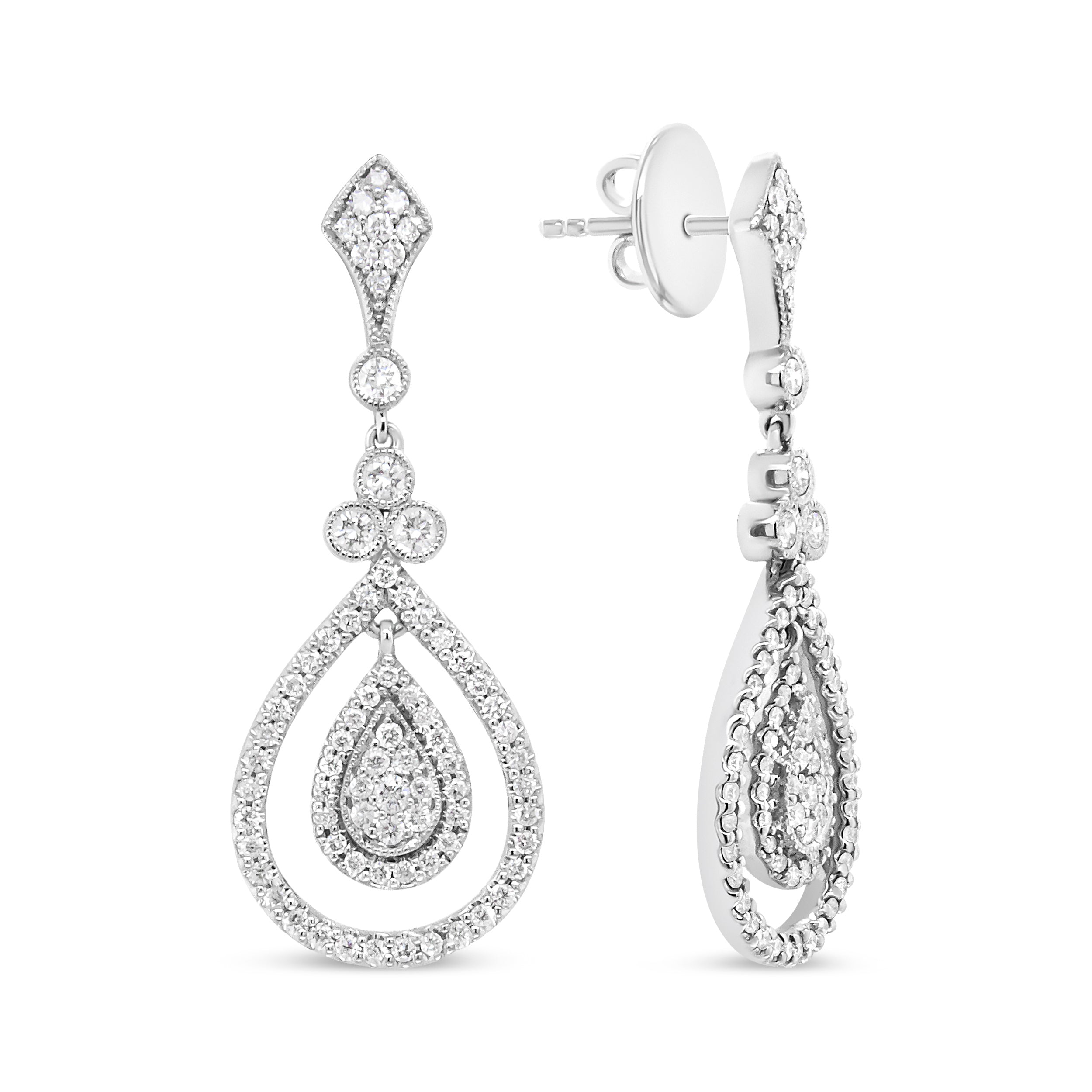 18K White Gold 1 1/4 Cttw Round Diamond Openwork Teardrop-Shaped Dangle Earrings F-G Color, VS1-VS2 Clarity on sale at MyriadMart