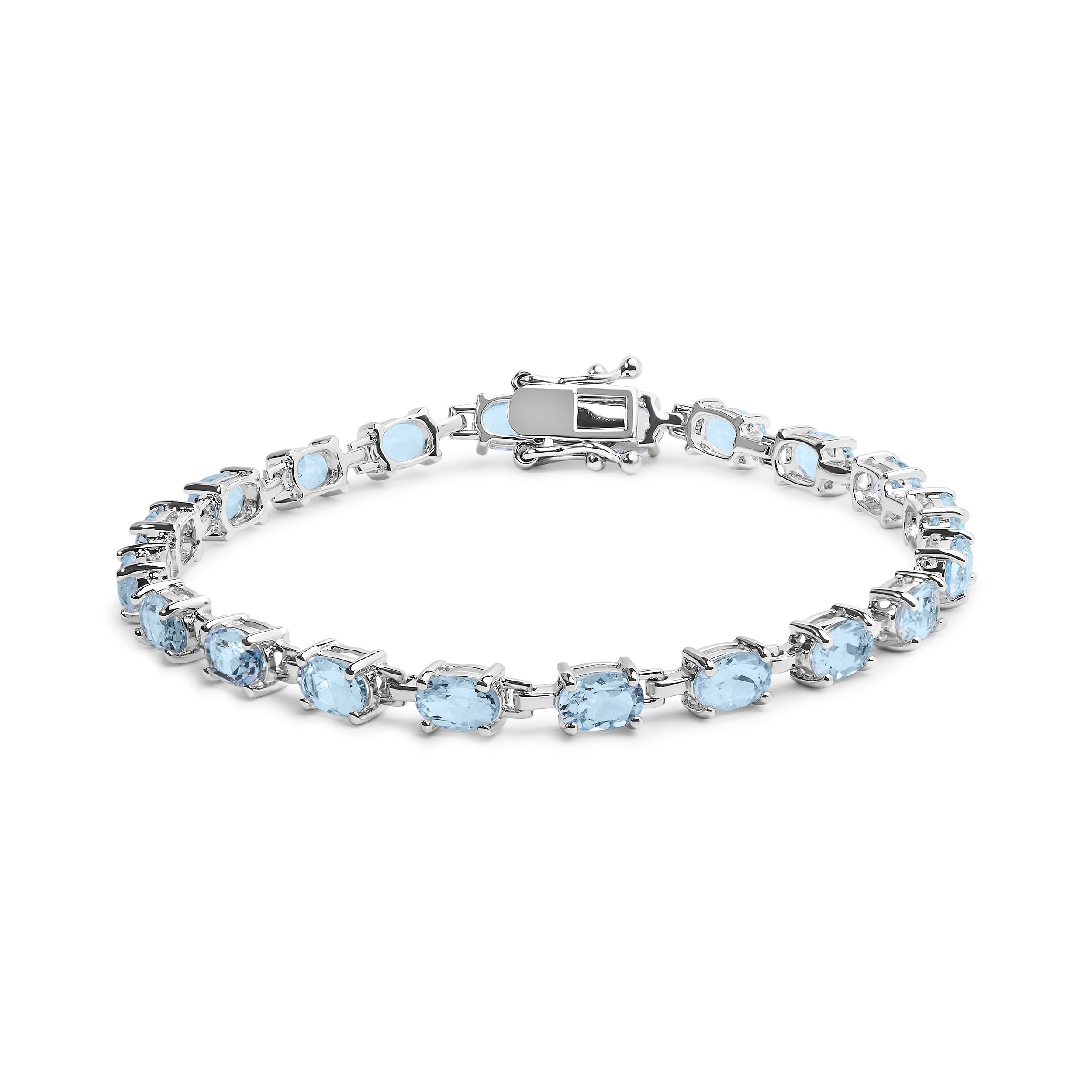 .925 Sterling Silver 11.0 Cttw Oval Shaped Created Light Blue Topaz Link Bracelet - 7 inch on sale at MyriadMart