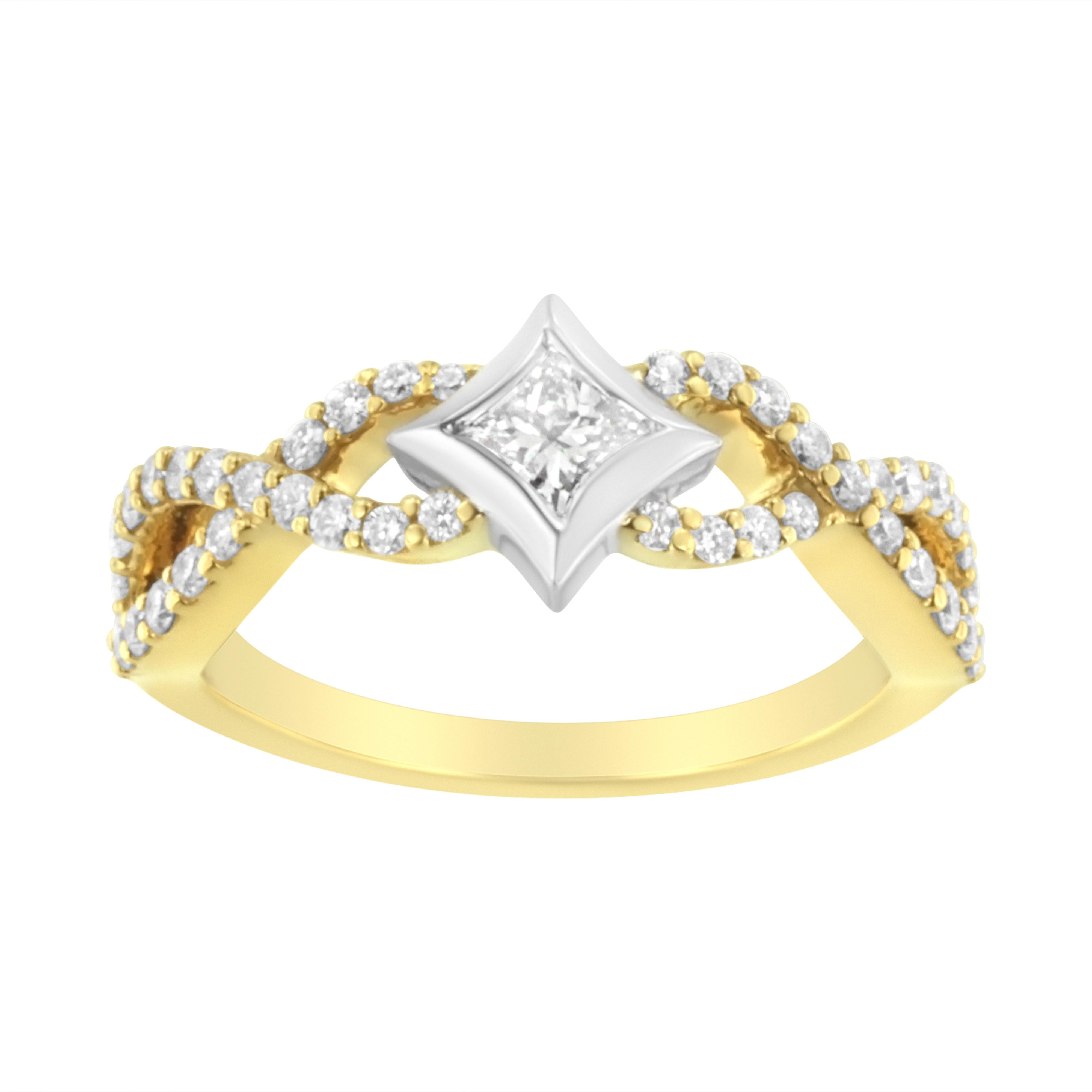 10K Two Tone Color 5/8 Cttw Diamond Kite and Twist Shank Ring H-I Color,SI2-I1 Clarity on sale at MyriadMart