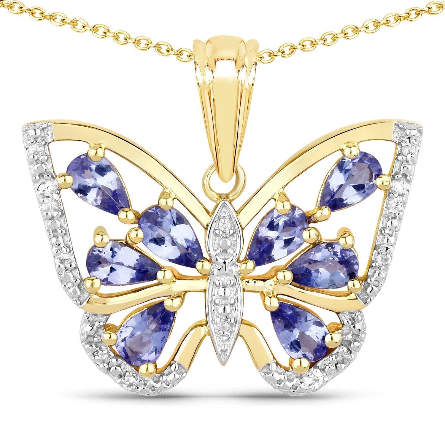1.75 Carat Genuine Tanzanite and White Zircon .925 Sterling Silver Pendant on sale at MyriadMart