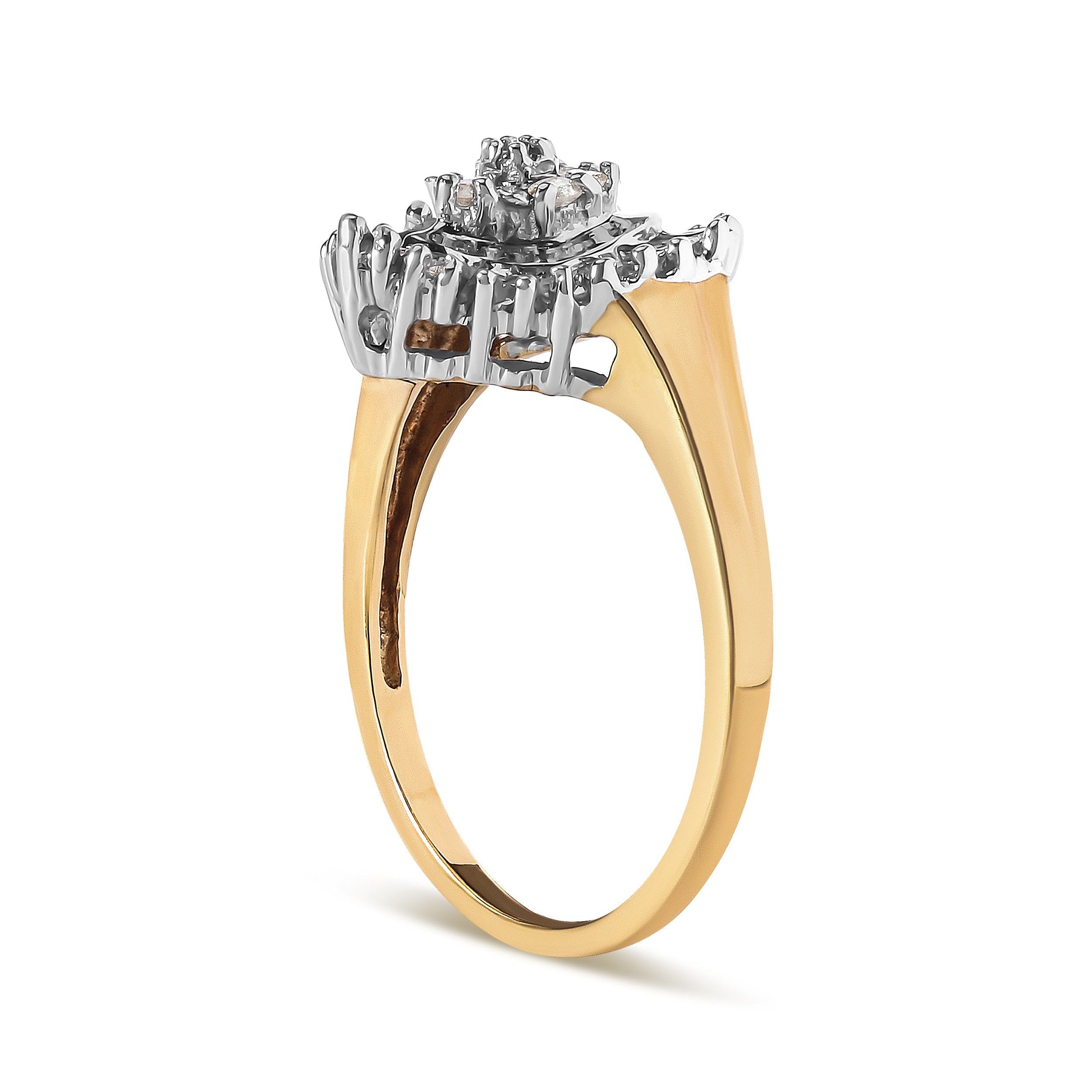 10K Yellow Gold 1/4 Cttw Round and Baguette cut Diamond Heart Shape Ballerina Ring H-I Color, I1-I2 Clarity - Ring Size 7 on sale at MyriadMart