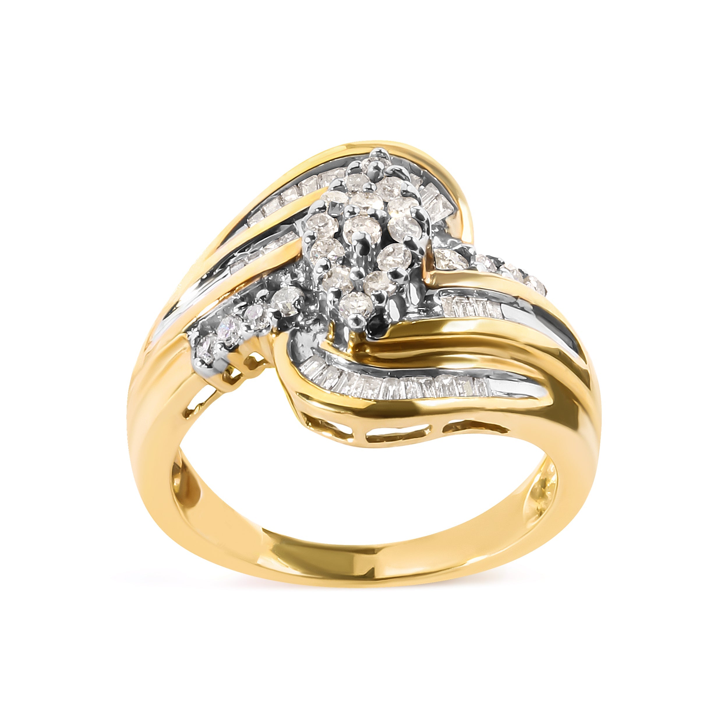 10K Yellow Gold 1/2 Cttw Diamond Pear Cluster and Swirl Ring H-I Color, I1-I2 Clarity - Ring Size 7 on sale at MyriadMart