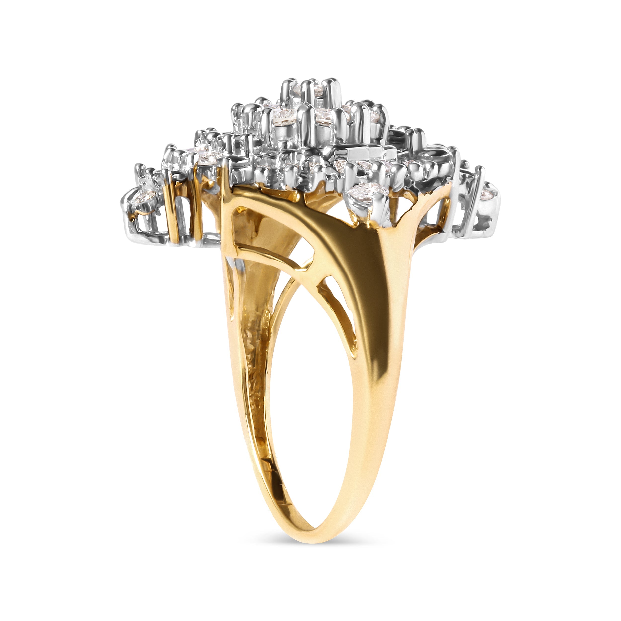 10K Yellow Gold 1 Cttw Round and Baguette cut Diamond Cluster and Rhombus Halo Ring H-I Color, I1-I2 Clarity - Ring Size 7 on sale at MyriadMart