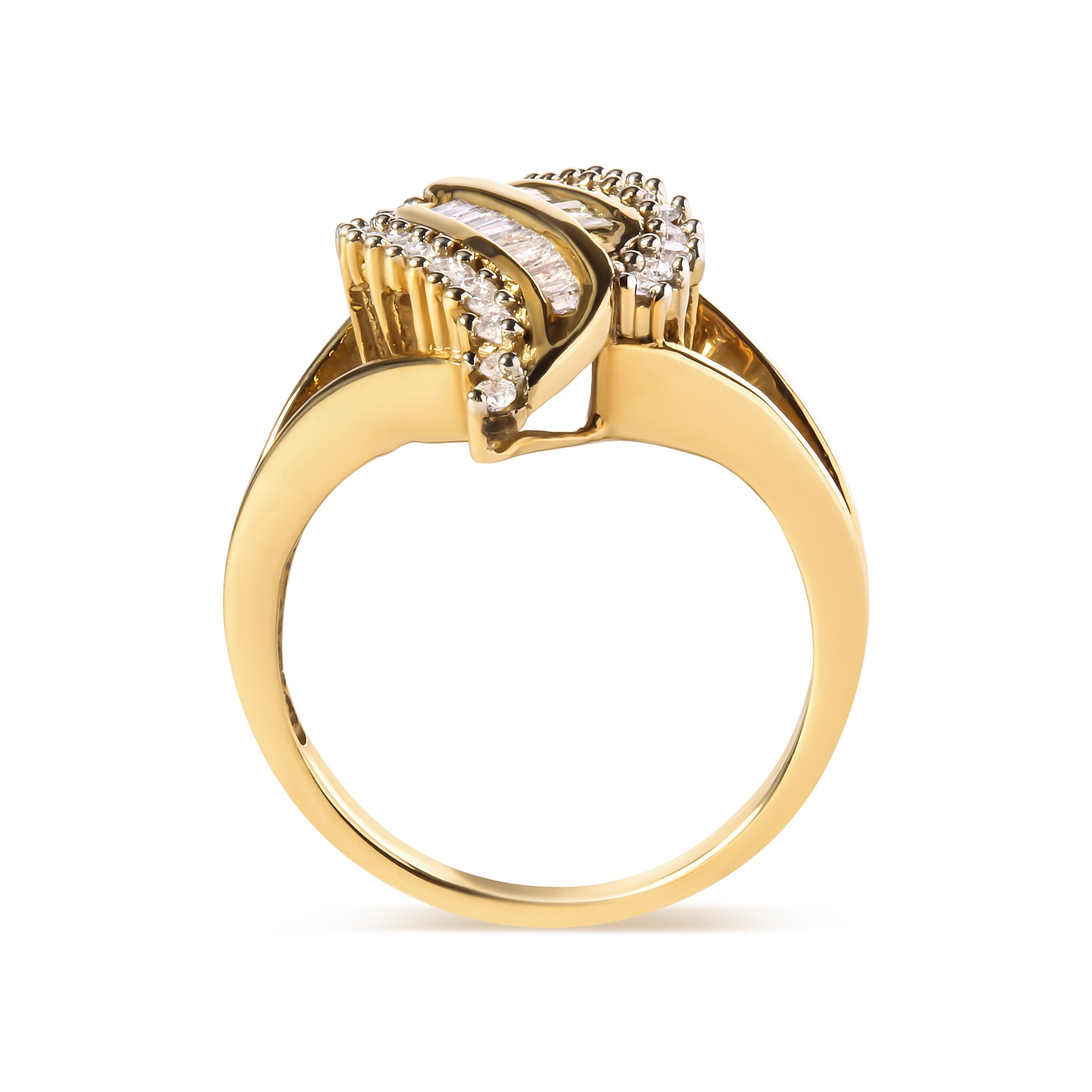 10K Yellow Gold 1/2 Cttw Round and Baguette Cut Diamond Cocktail Ring H-I Color, I1-I2 Clarity on sale at MyriadMart