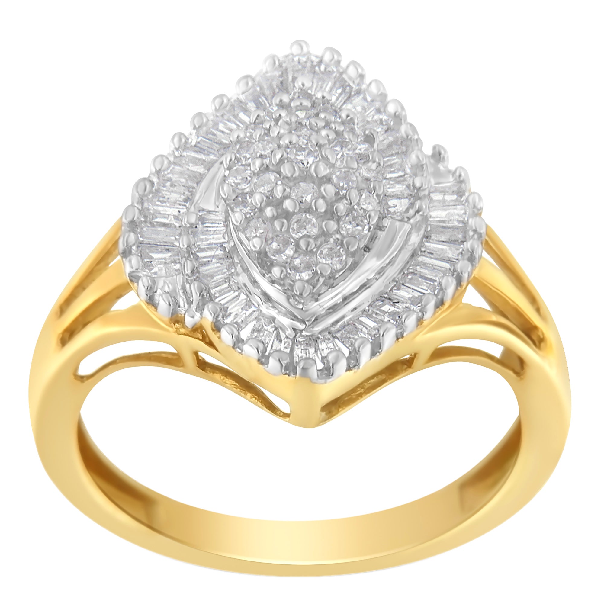 10K Yellow Gold Diamond Cocktail Ring 1/2 Cttw, J-K Color, I2-I3 Clarity - Size 6-1/2 on sale at MyriadMart