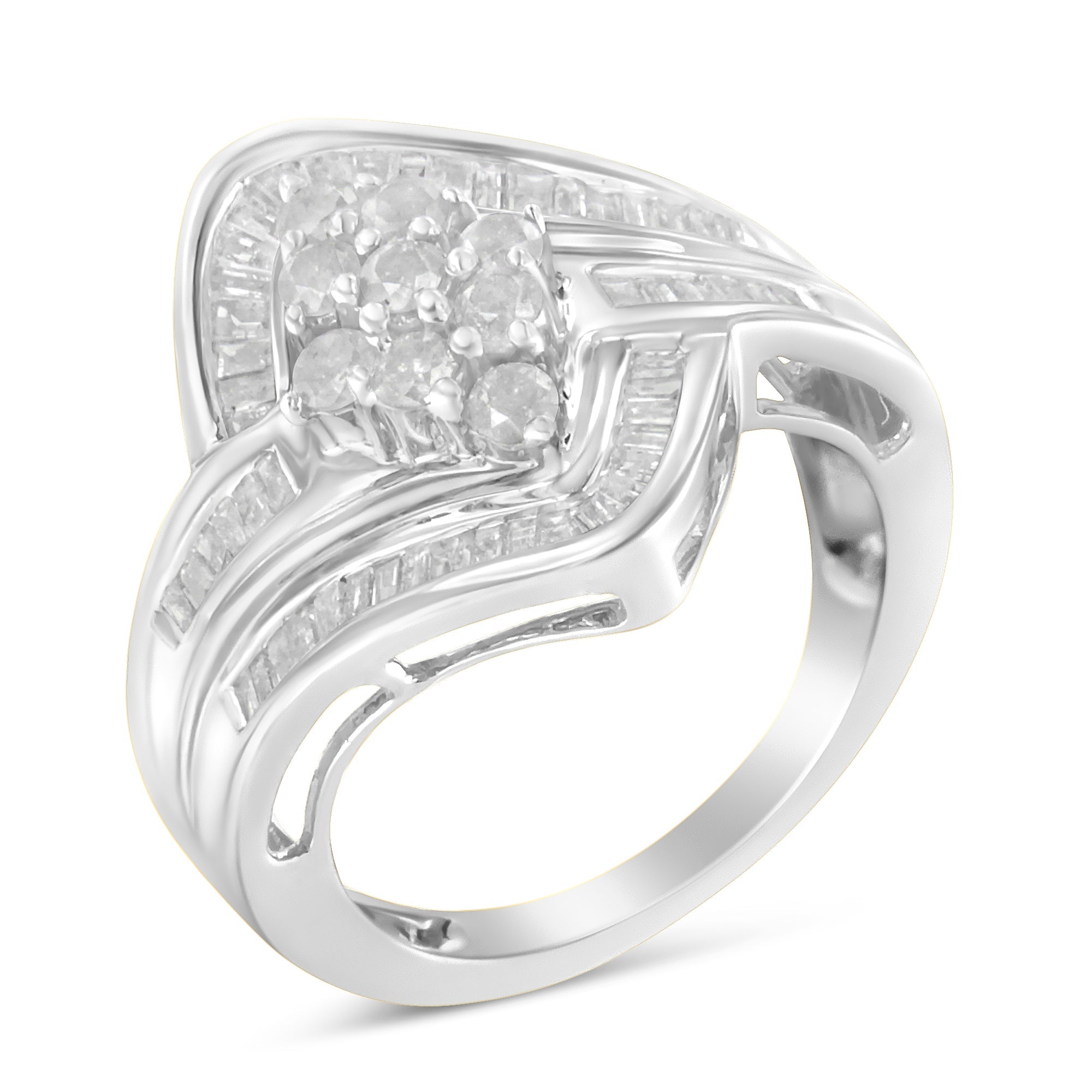 10K White Gold Diamond Bypass Cluster Ring 1 Cttw, I-J Color, I2-I3 Clarity - Size 7 on sale at MyriadMart
