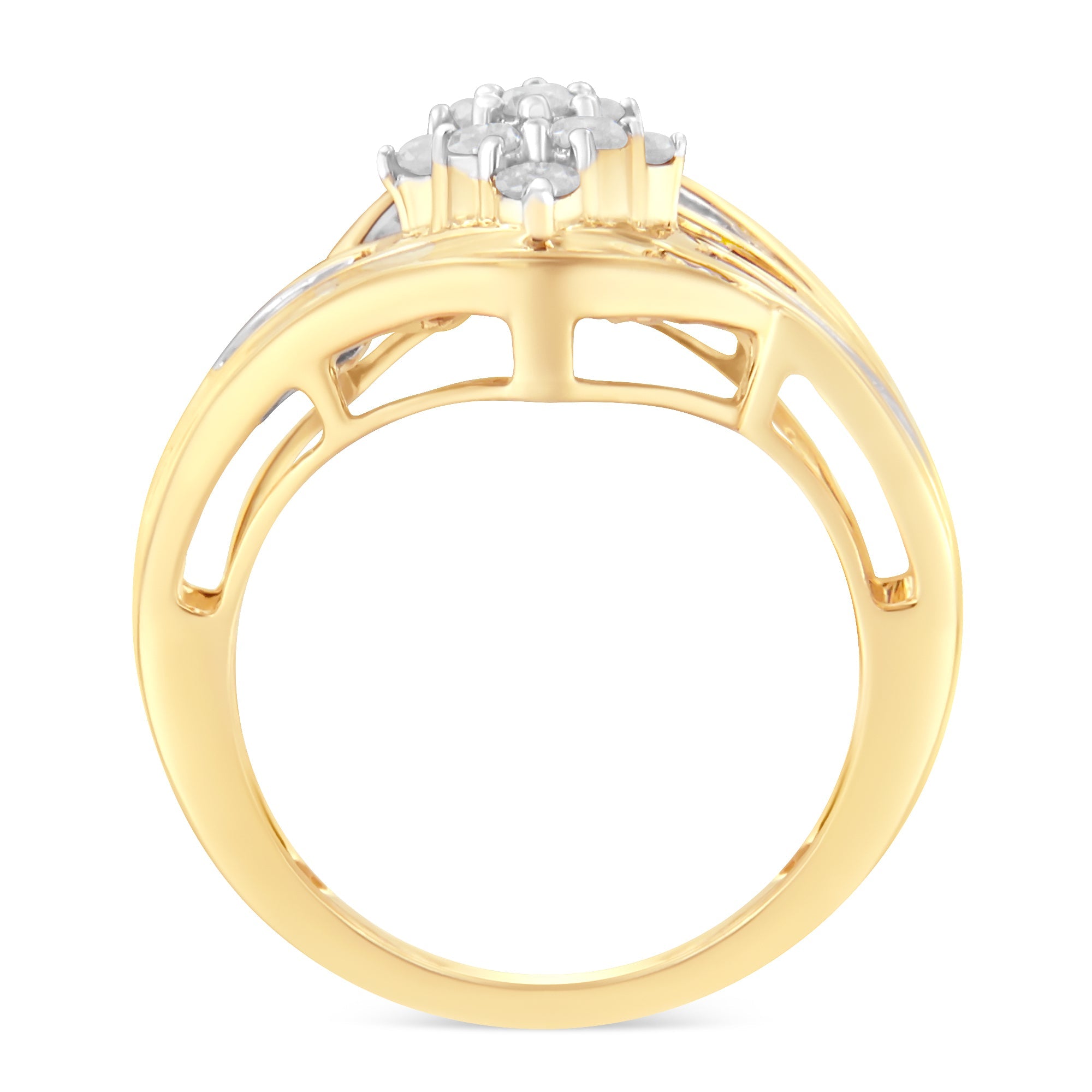 10K Yellow Gold Diamond Bypass Cluster Ring 1 Cttw, I-J Color, I2-I3 Clarity - Size 7 on sale at MyriadMart
