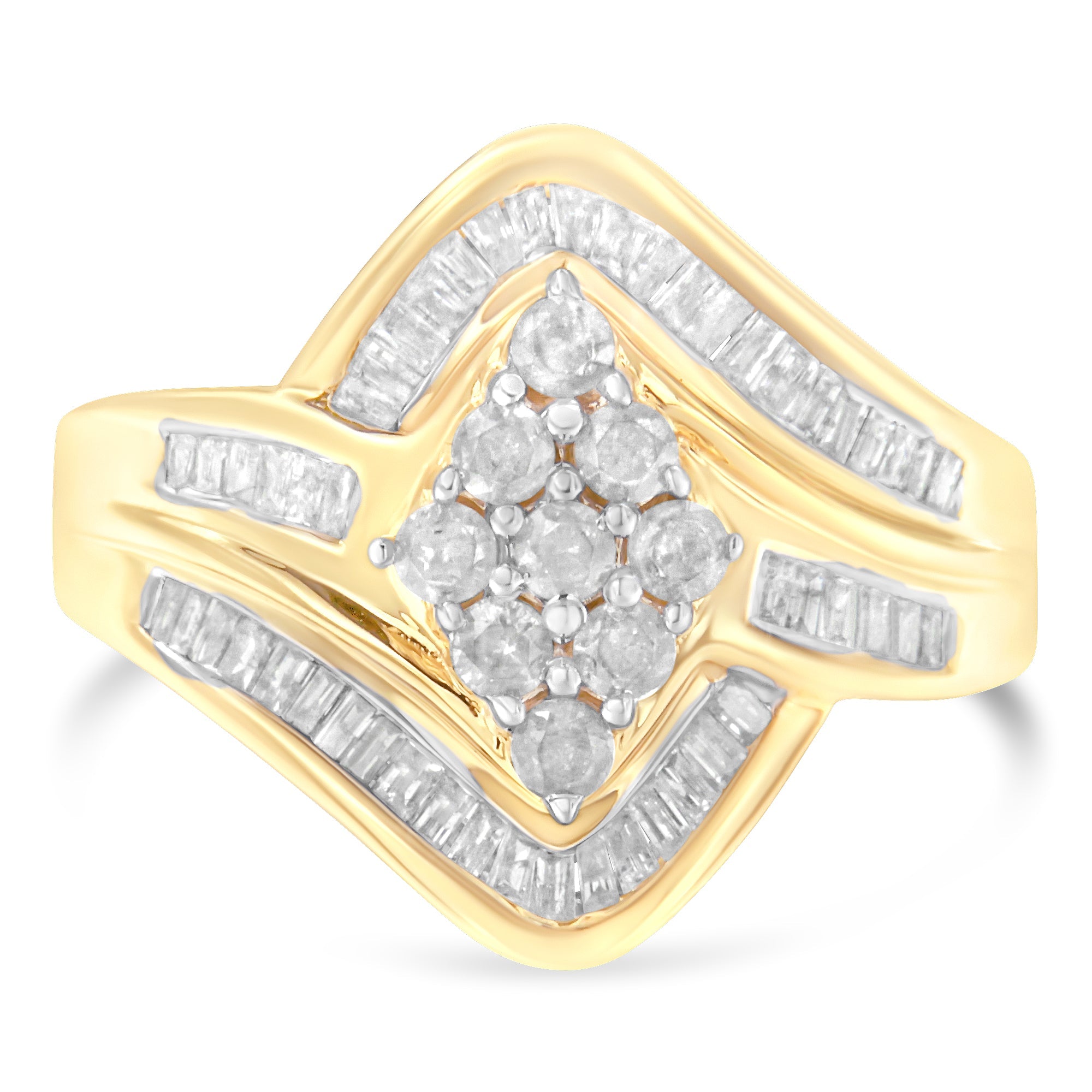 10K Yellow Gold Diamond Bypass Cluster Ring 1 Cttw, I-J Color, I2-I3 Clarity - Size 7 on sale at MyriadMart