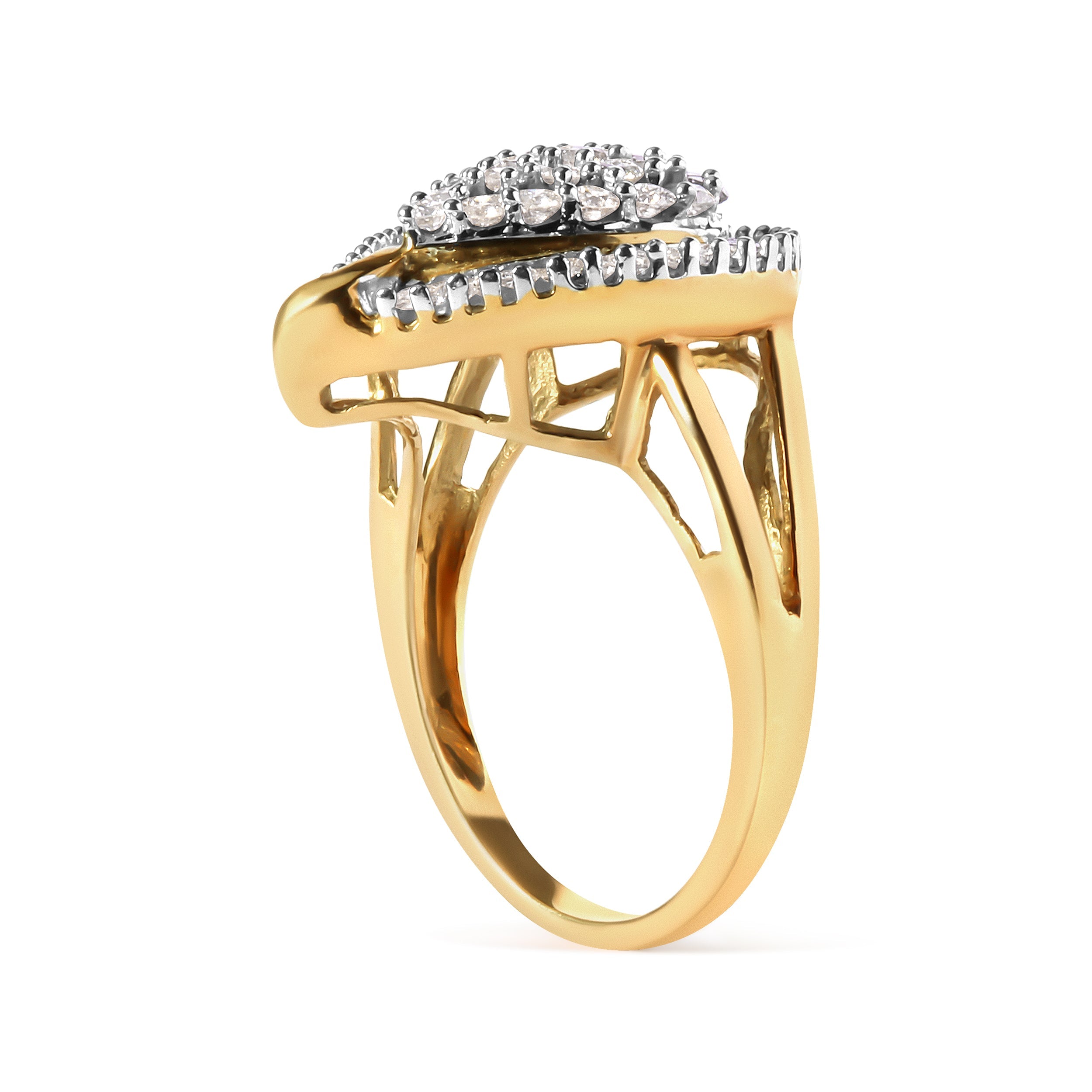10K Yellow Gold 1 Cttw Round and Baguette Cut Diamond Ballerina Cluster Ring H-I Color, SI2-I1 Clarity on sale at MyriadMart