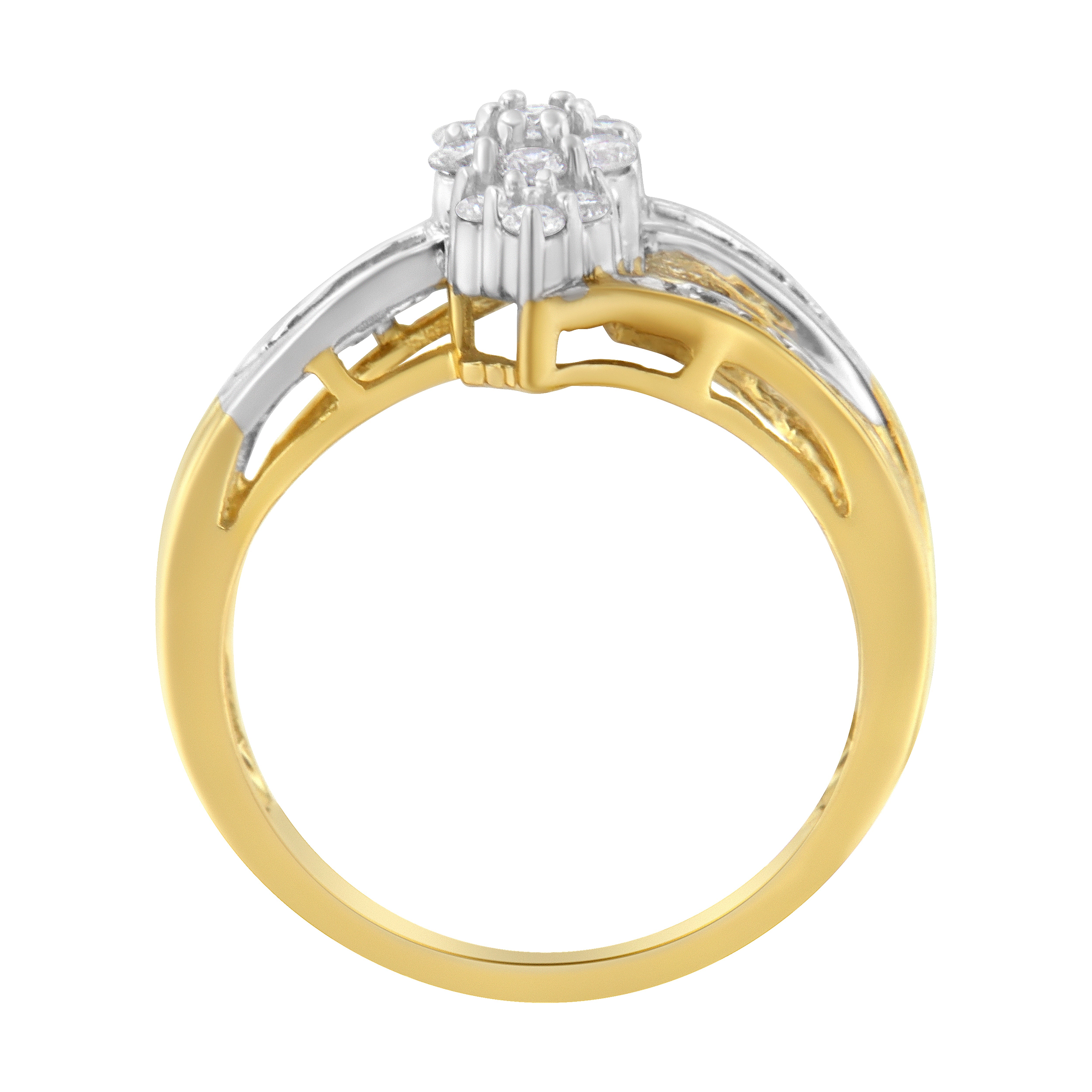 10K Yellow and White Gold 1/2 Cttw Diamond Marquise Shaped Cluster Split Shank Ring H-I Color, SI2-I1 Clarity - Size 7 on sale at MyriadMart