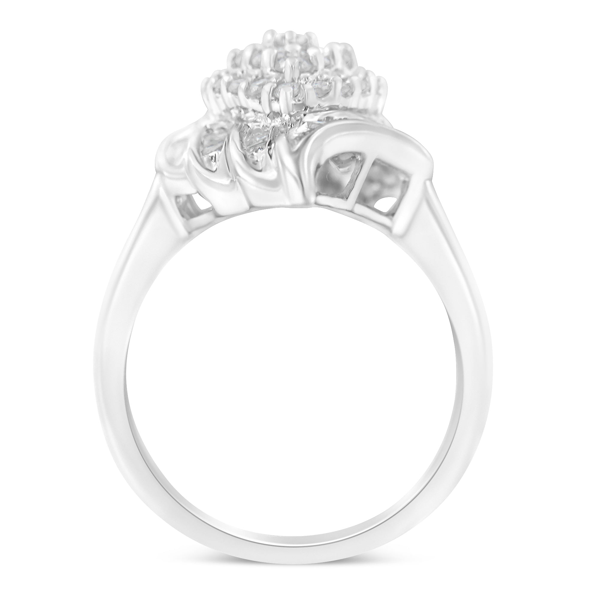 .925 Sterling Silver Â¾ Cttw Round and Baguette Cut Diamond Stair-Stepped Cluster Waterfall Cocktail Ring I-J Color, I2-I3 Clarity - Size 6 on sale at MyriadMart