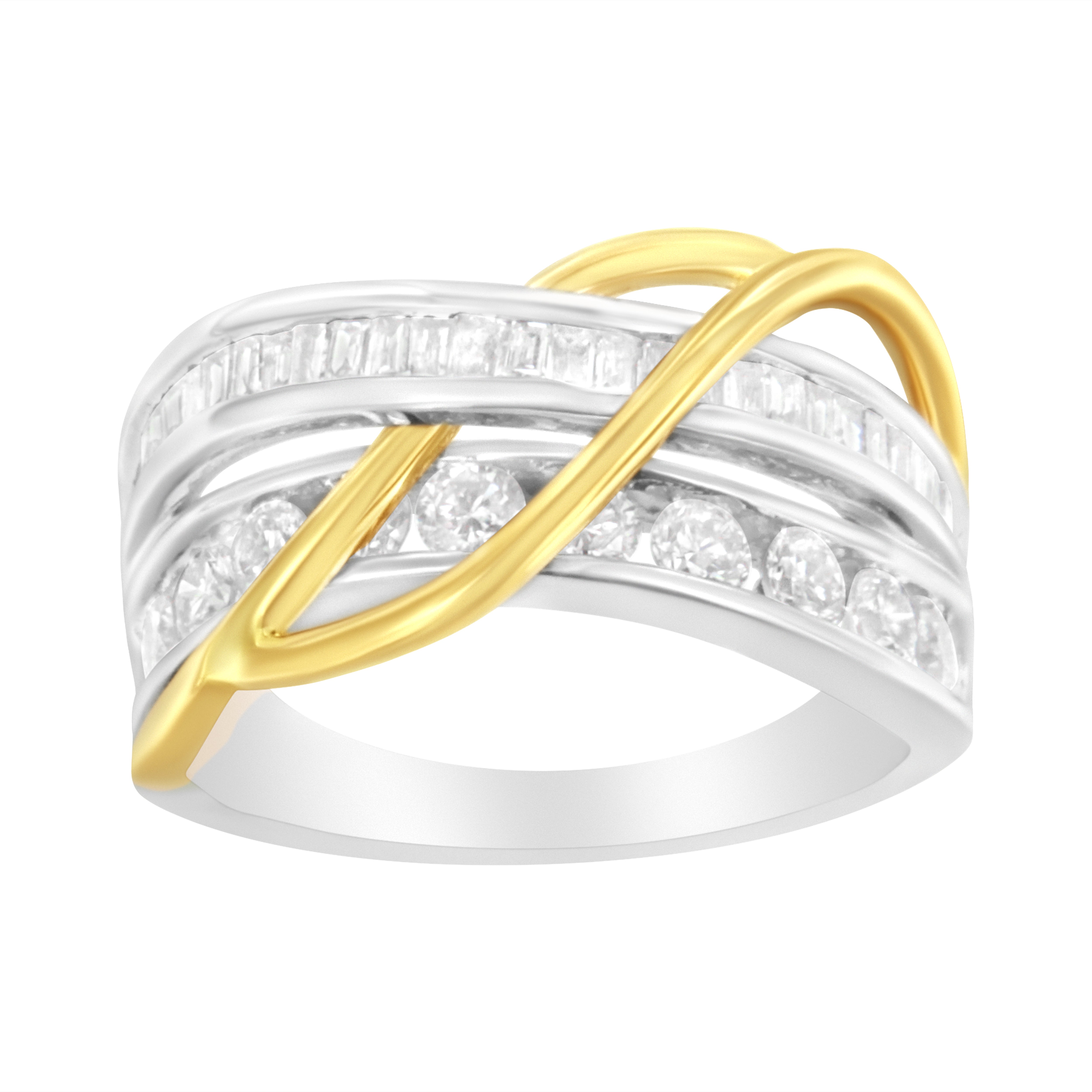 10K White and Yellow Gold 1 1/10 cttw Channel-Set Diamond Bypass Band Ring J Color, I3 Clarity - Size 7 on sale at MyriadMart