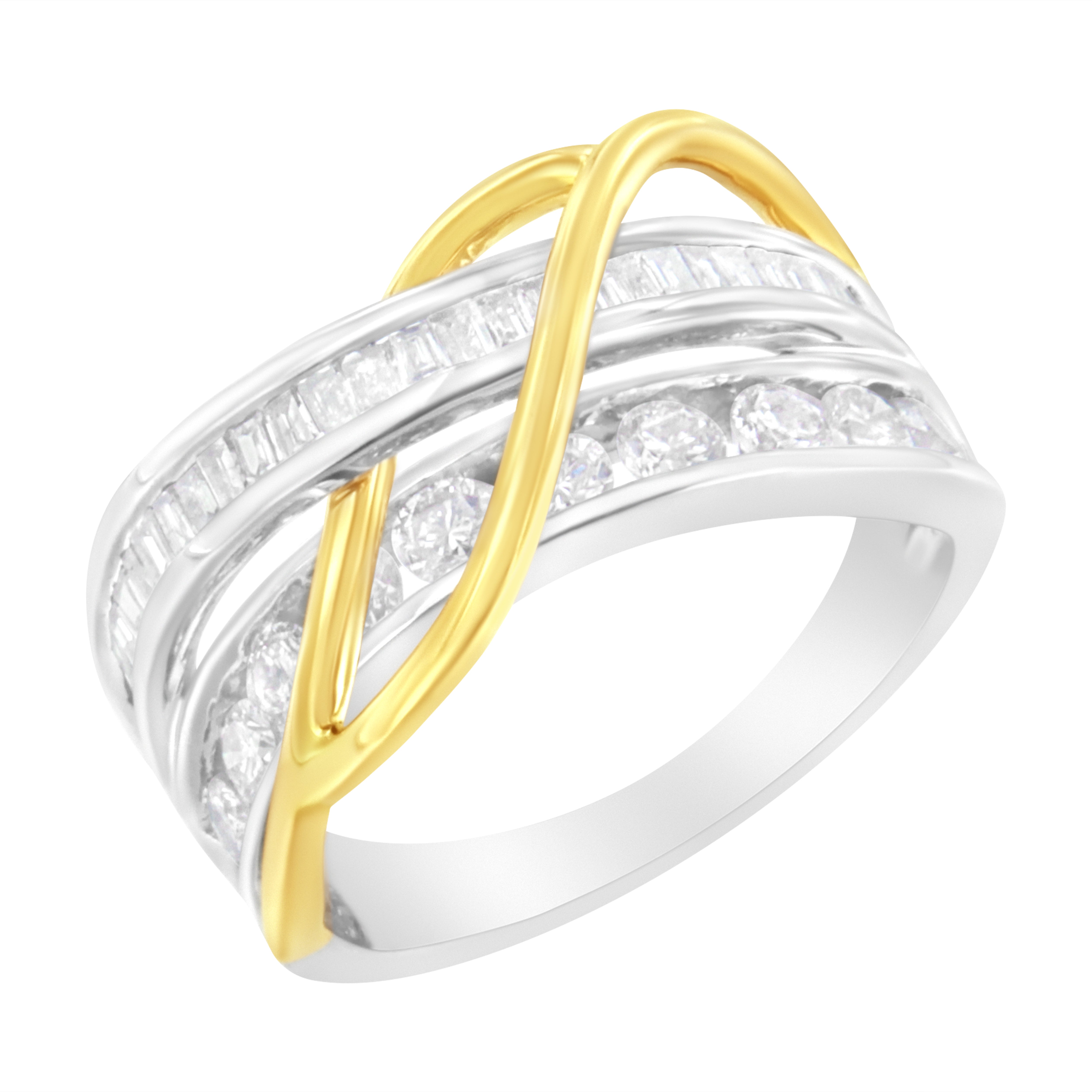 10K White and Yellow Gold 1 1/10 cttw Channel-Set Diamond Bypass Band Ring J Color, I3 Clarity - Size 7 on sale at MyriadMart