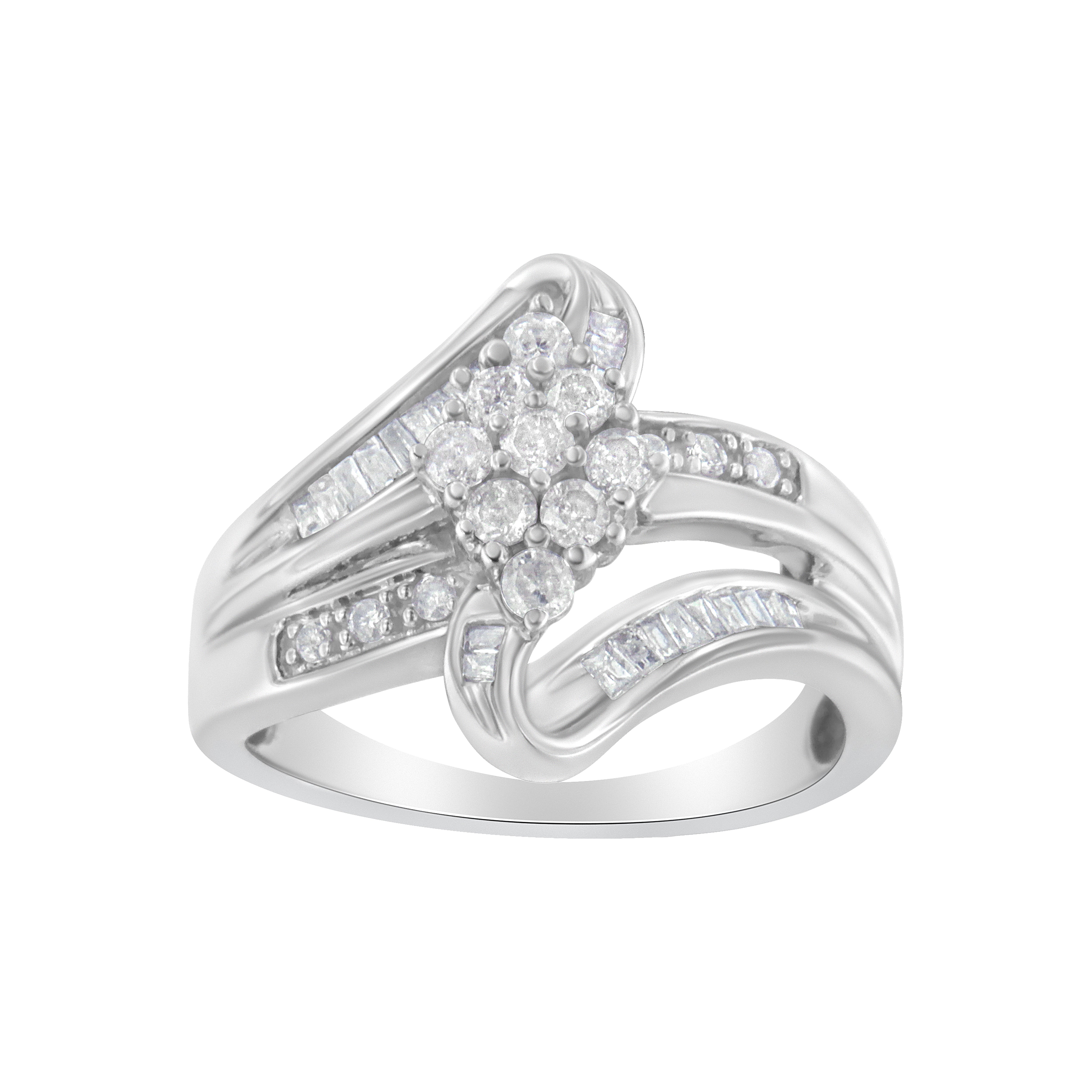10K White Gold 1/2 cttw Diamond Cluster Ring H-I Clarity, I2-I3 Color - Size 6 on sale at MyriadMart
