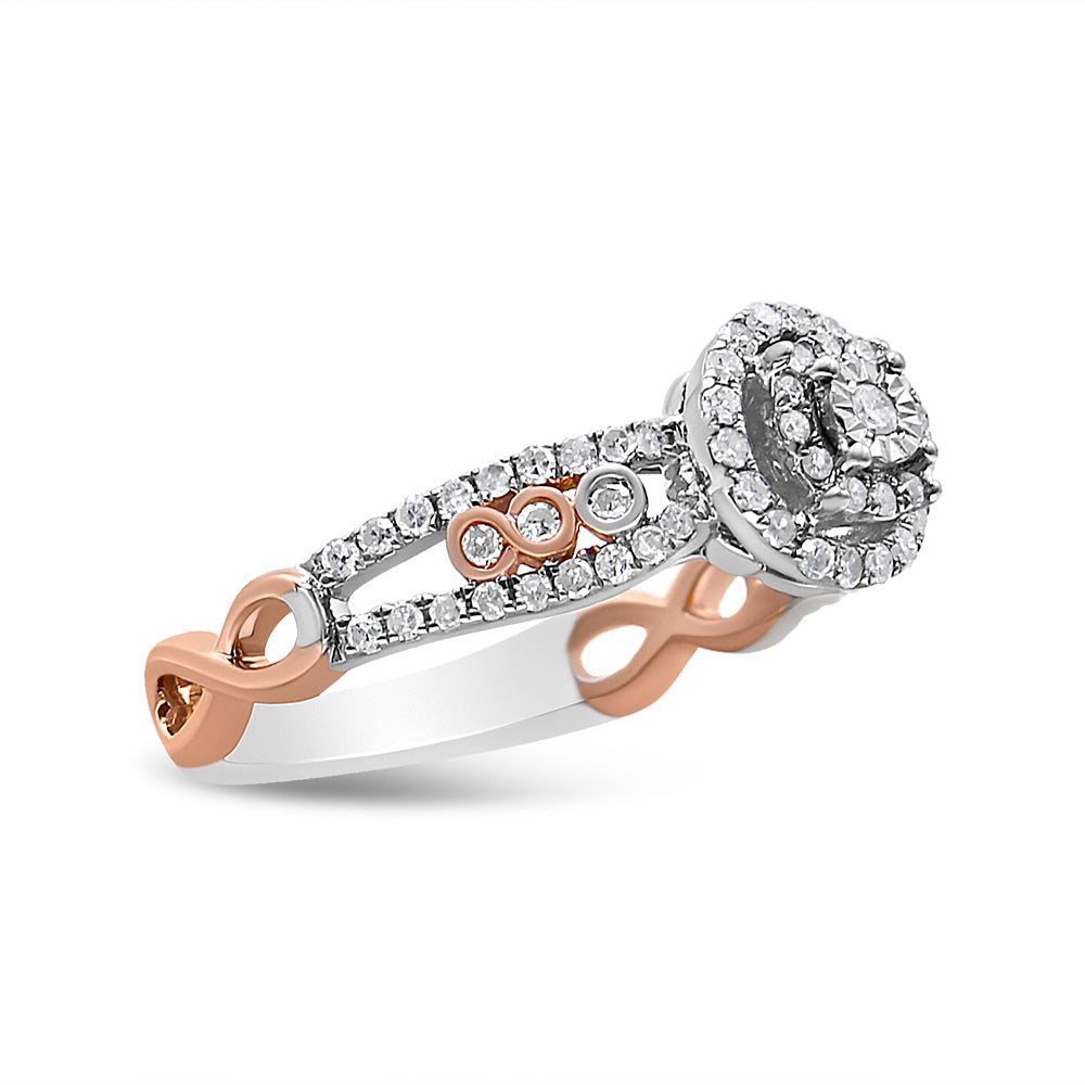 14K Rose Gold Plated .925 Sterling Silver 3/8 Cttw Round Diamond Double Frame Cross-Over Split Shank Engagement Ring I-J Color, I2-I3 Clarity - Size 7 on sale at MyriadMart