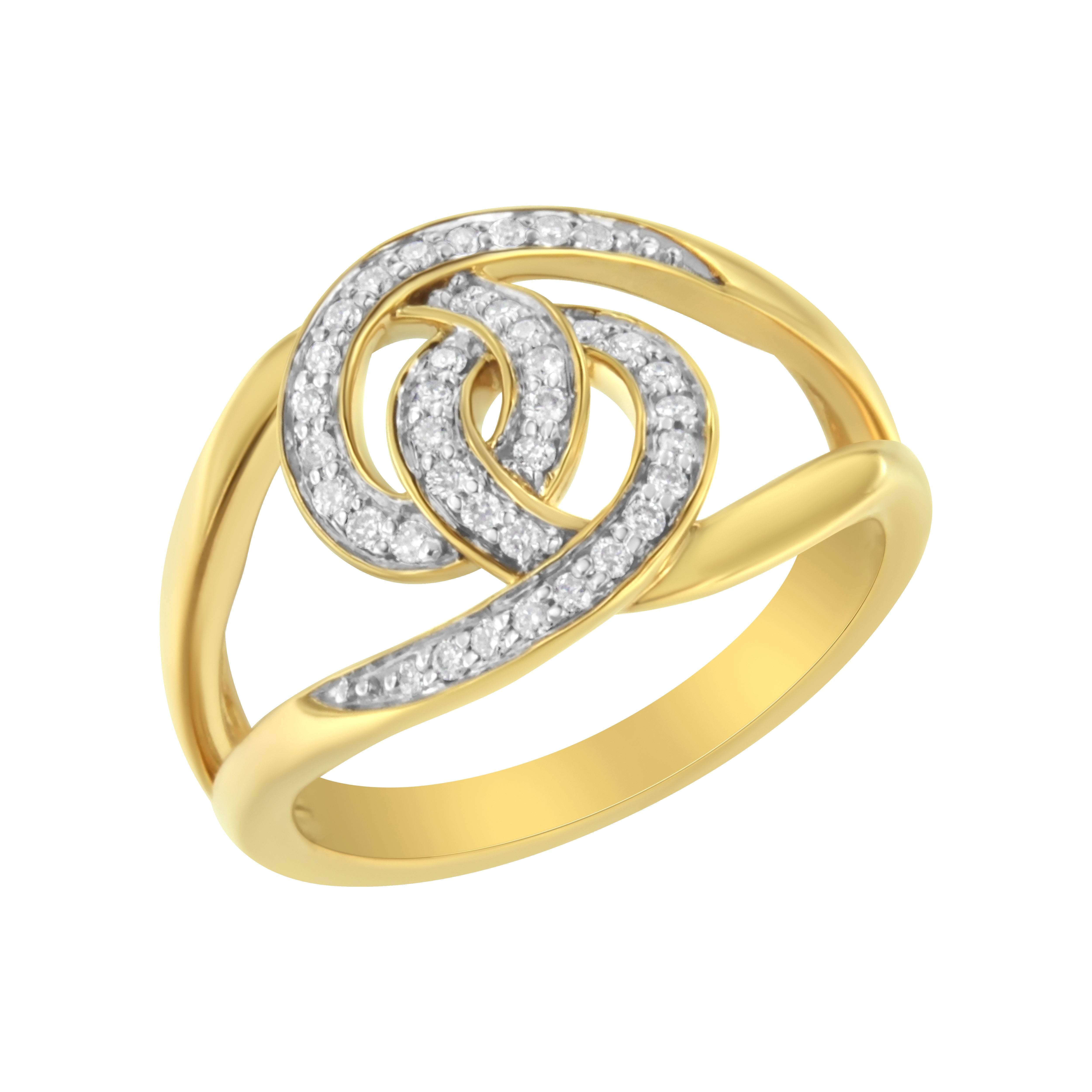 14K Yellow Gold Plated .925 Sterling Silver 1/4 Cttw Diamond Interlocking Loop Open Shank Bypass Ring I-J Color, I1-I2 Clarity - Size 7 on sale at MyriadMart