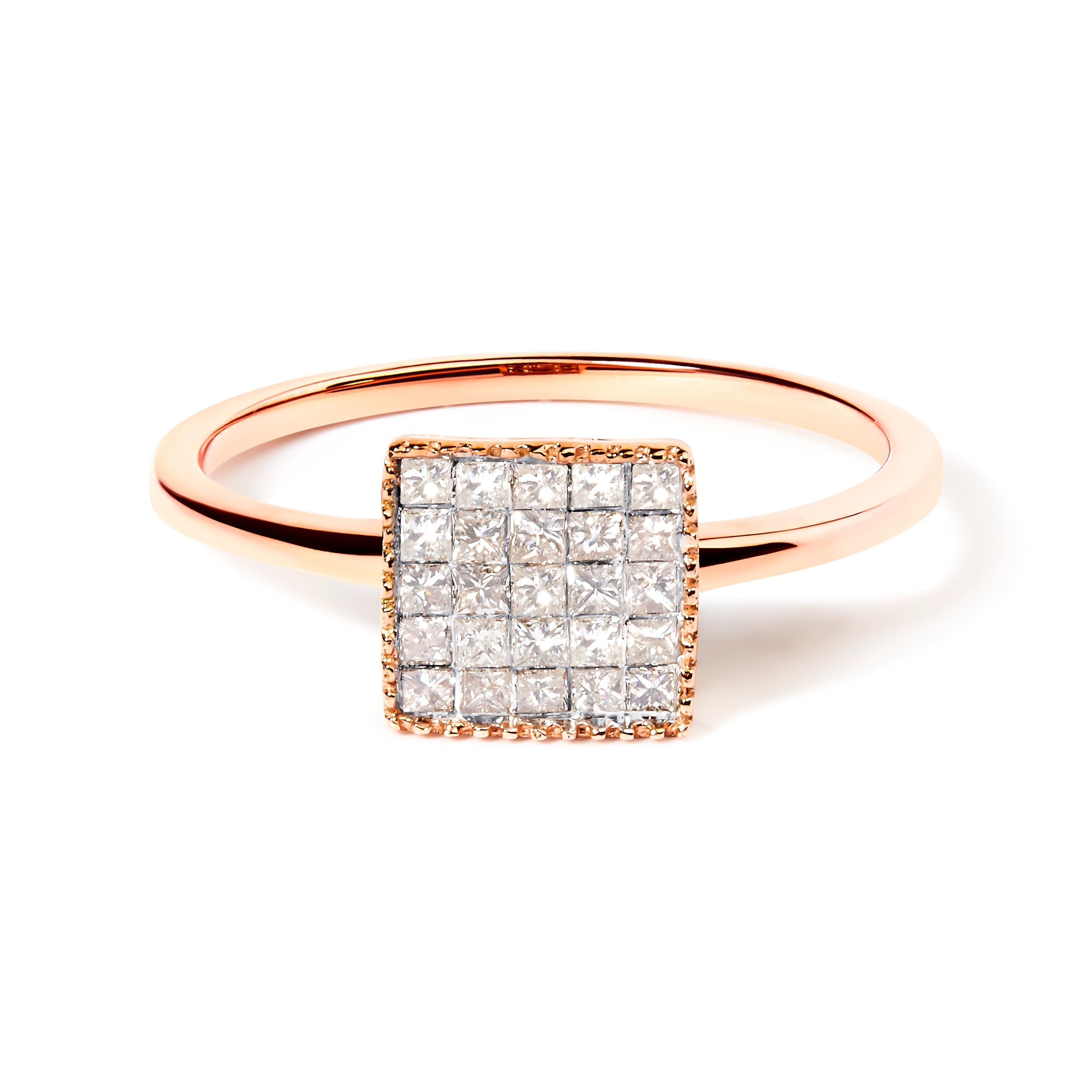 10K Rose Gold 1/3 Cttw Invisible Set Princess Cut Diamond Composite Square Shape Ring for Women H-I color, I1-I2 clarity - Size 7 on sale at MyriadMart
