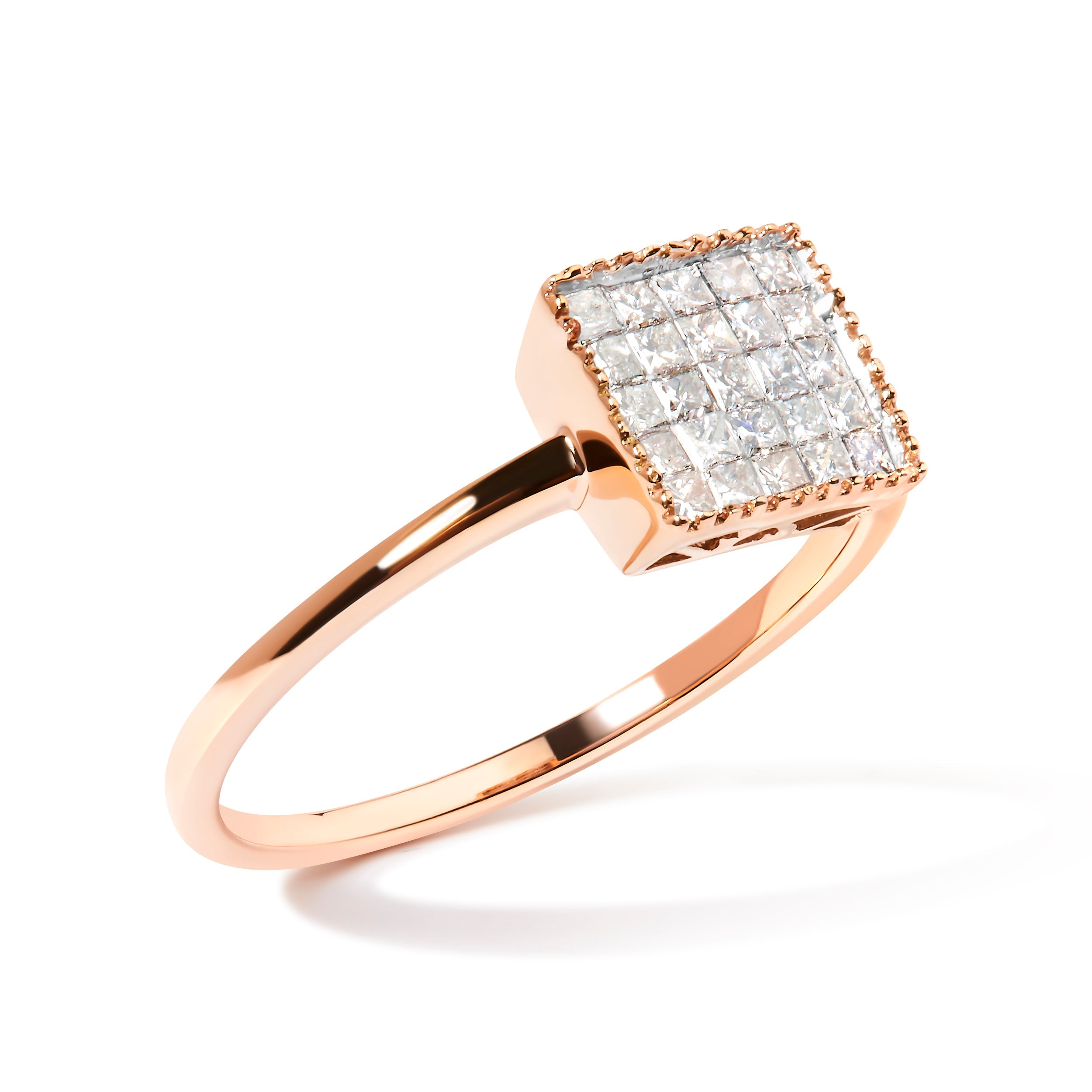 10K Rose Gold 1/3 Cttw Invisible Set Princess Cut Diamond Composite Square Shape Ring for Women H-I color, I1-I2 clarity - Size 7 on sale at MyriadMart