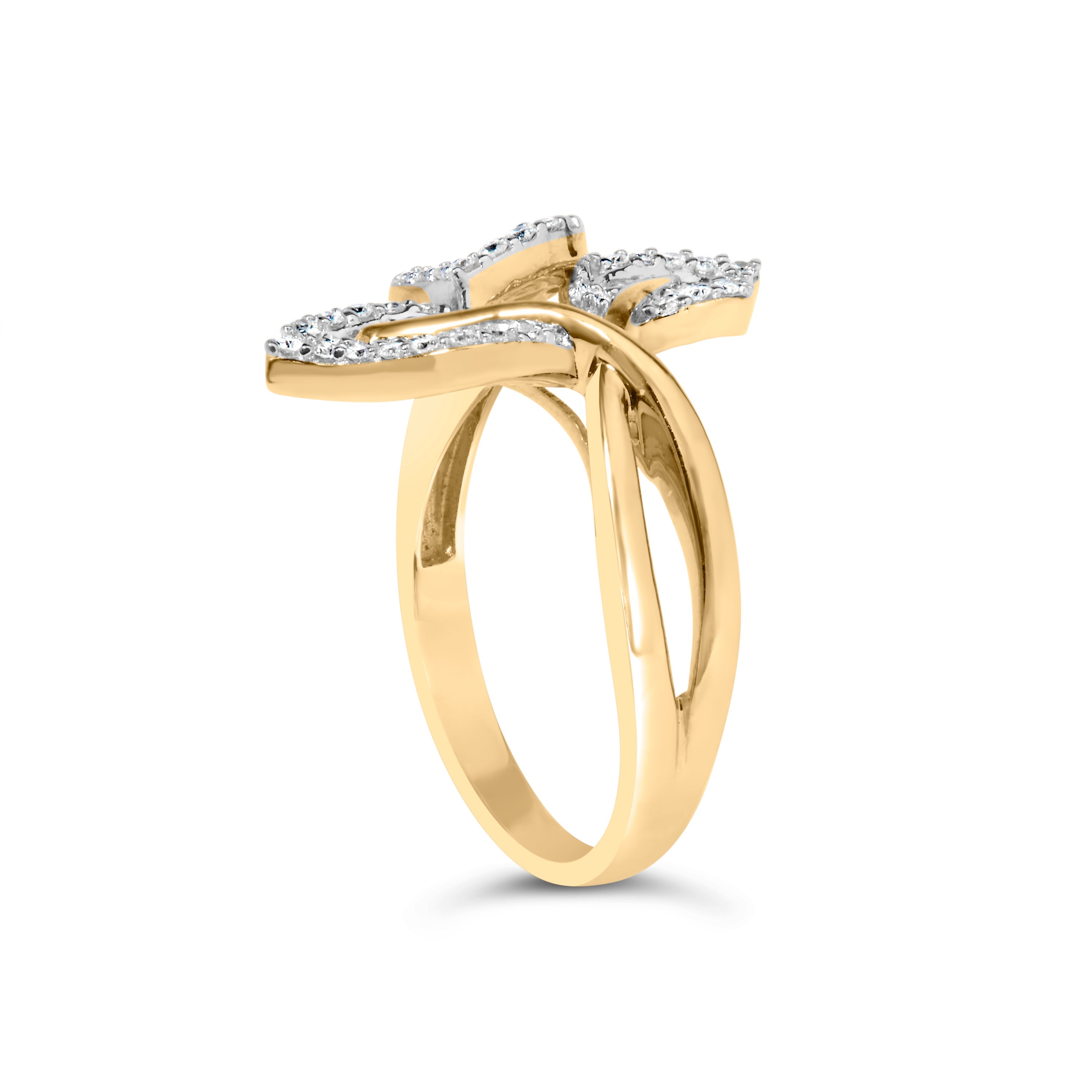 10k Yellow and White Gold 1/2 Cttw Baguette and Round Diamond Bypass Triple Leaf Ring I-J Color, I1-I2 Clarity - Size 7 on sale at MyriadMart