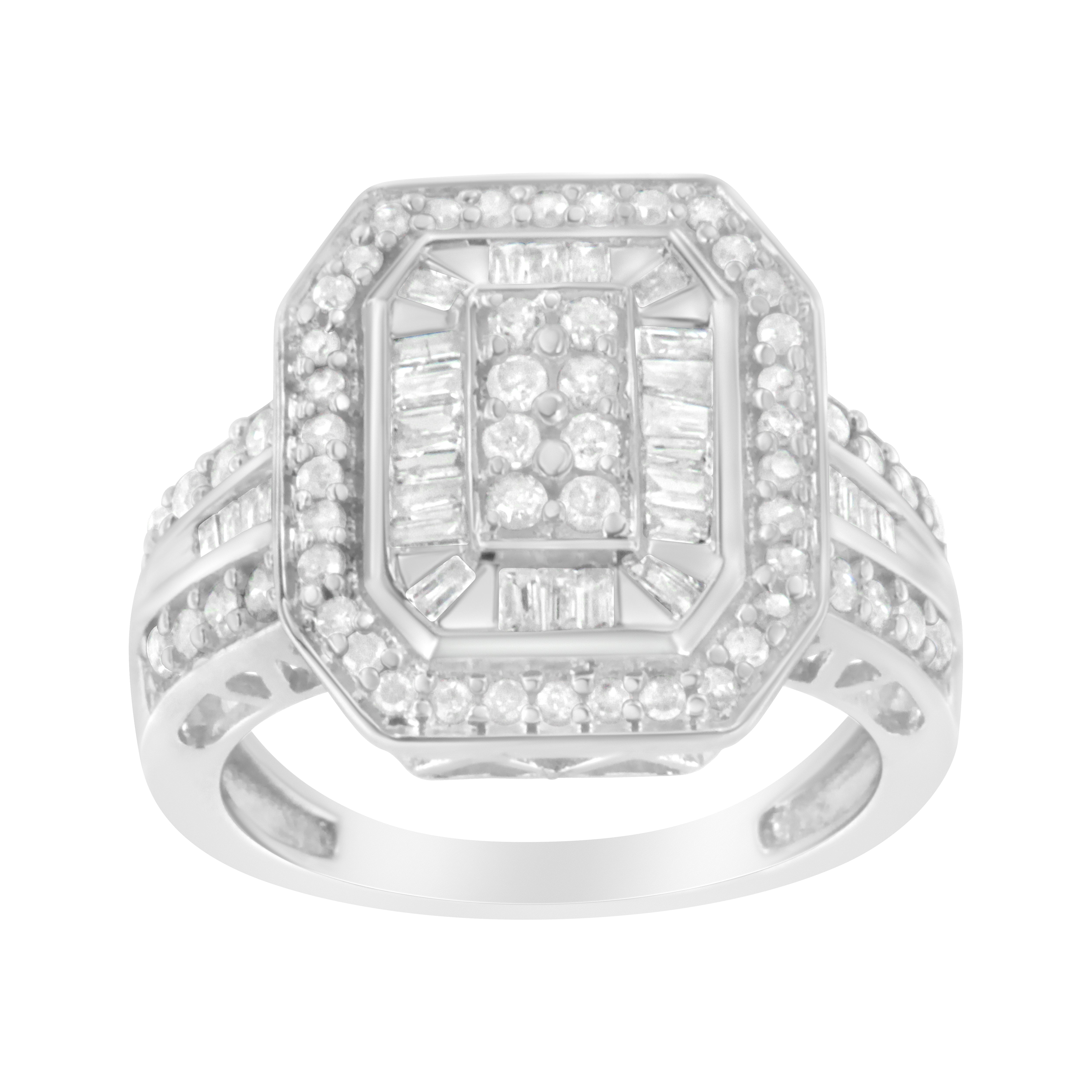 .925 Sterling Silver Round and Baguette Diamond Cathedral Ring 0.75 Cttw, H-I Color, I2-I3 Clarity - Size 7 on sale at MyriadMart