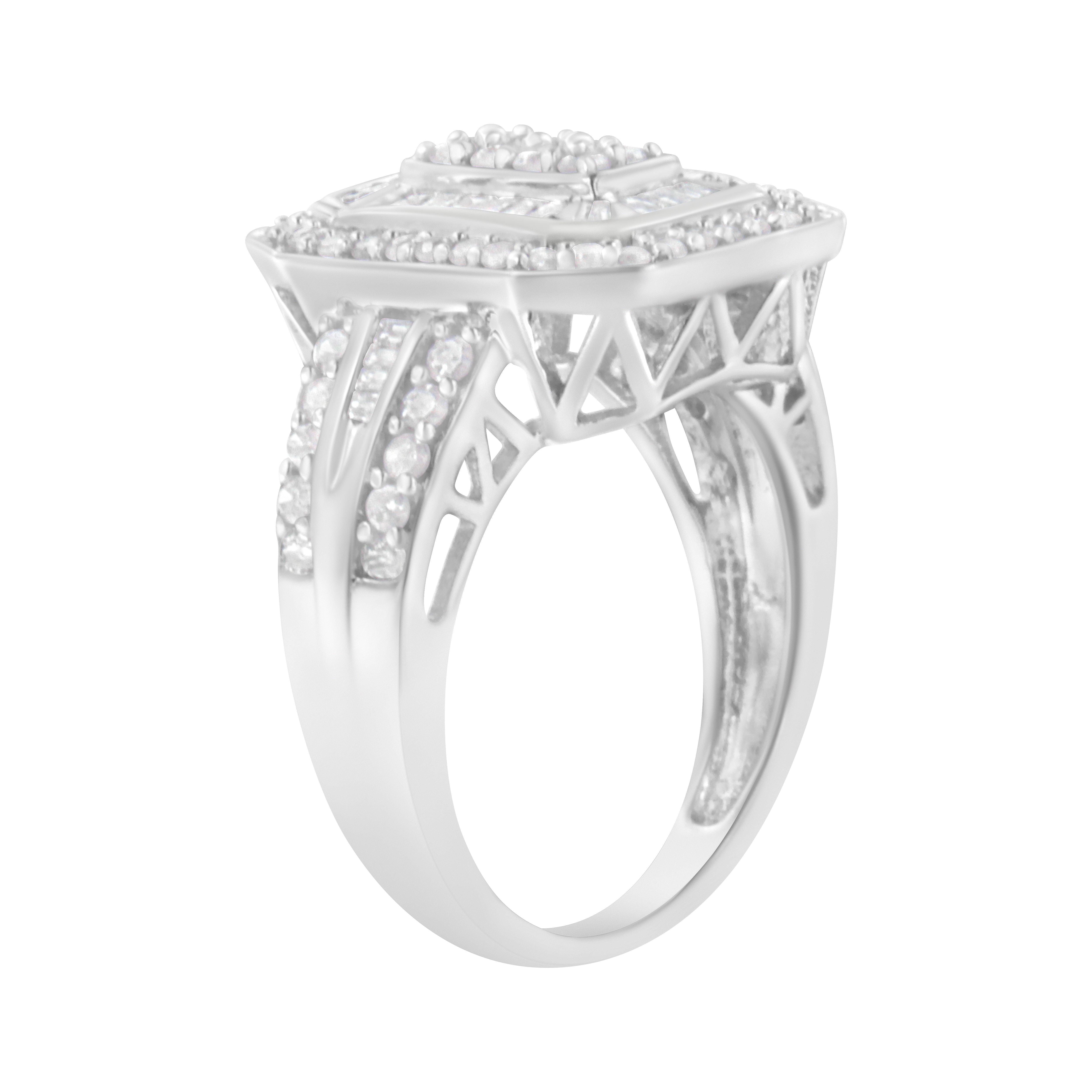 .925 Sterling Silver Round and Baguette Diamond Cathedral Ring 0.75 Cttw, H-I Color, I2-I3 Clarity - Size 7 on sale at MyriadMart