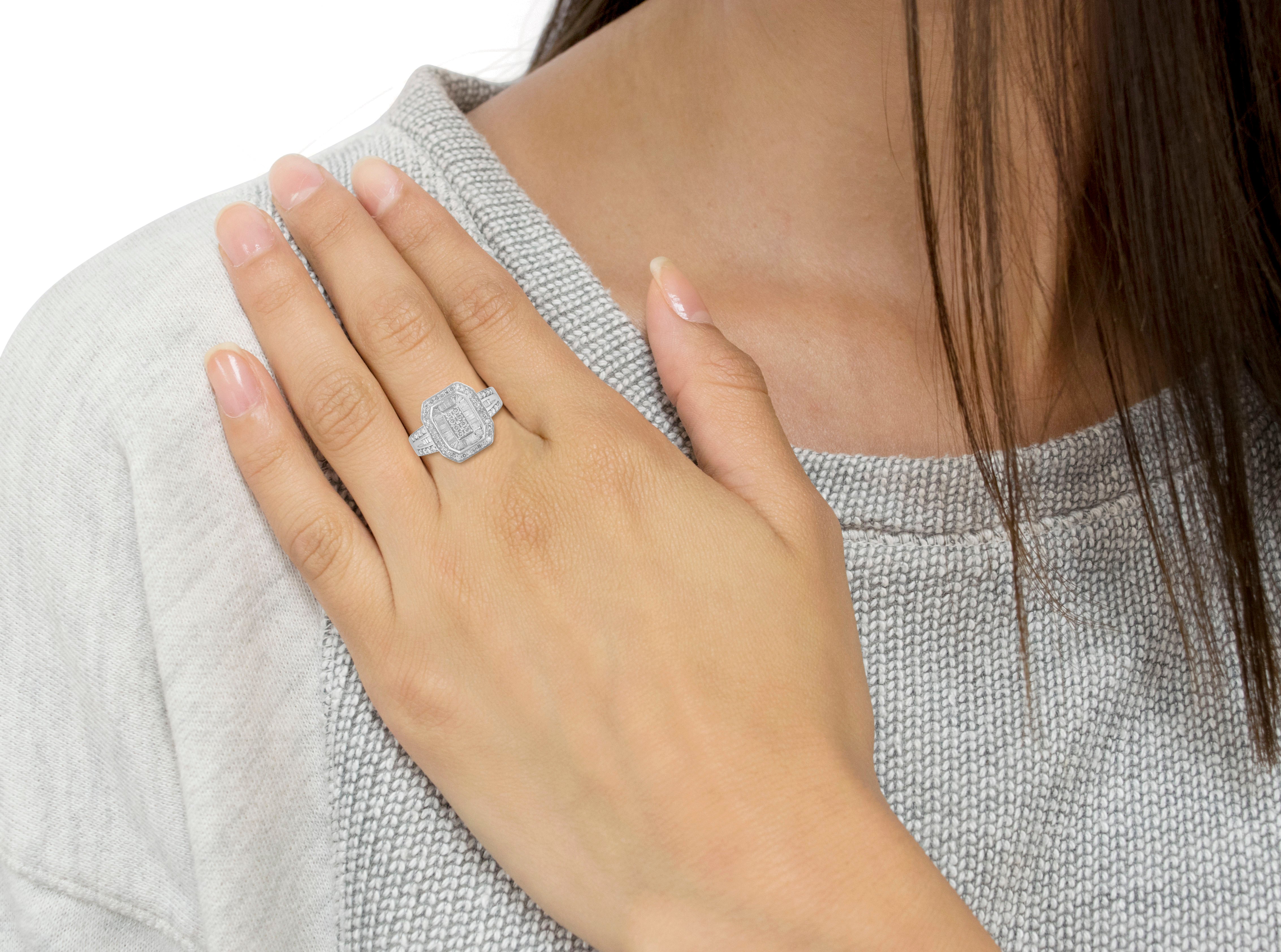 .925 Sterling Silver Round and Baguette Diamond Cathedral Ring 0.75 Cttw, H-I Color, I2-I3 Clarity - Size 7 on sale at MyriadMart