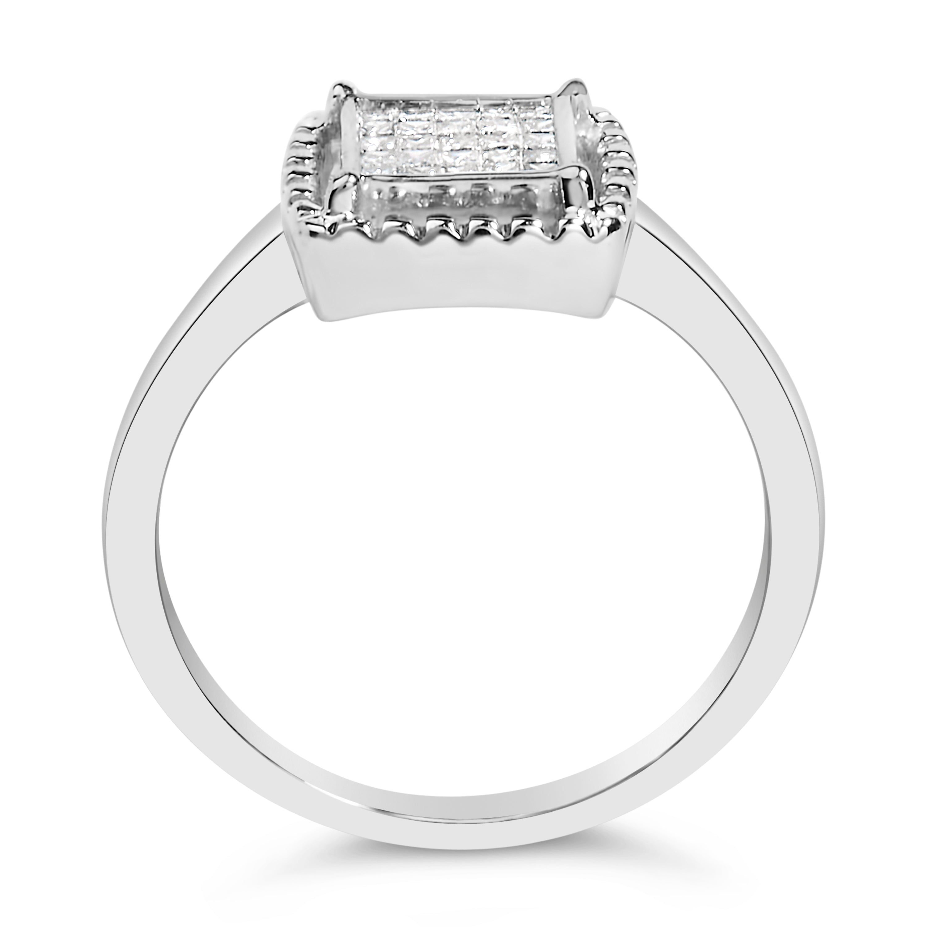 .925 Sterling Silver 1/5 Cttw Invisible Set Princess Cut Diamond Promise Ring with Beaded Halo H-I Color, I1-I2 Clarity - Ring Size 7 on sale at MyriadMart
