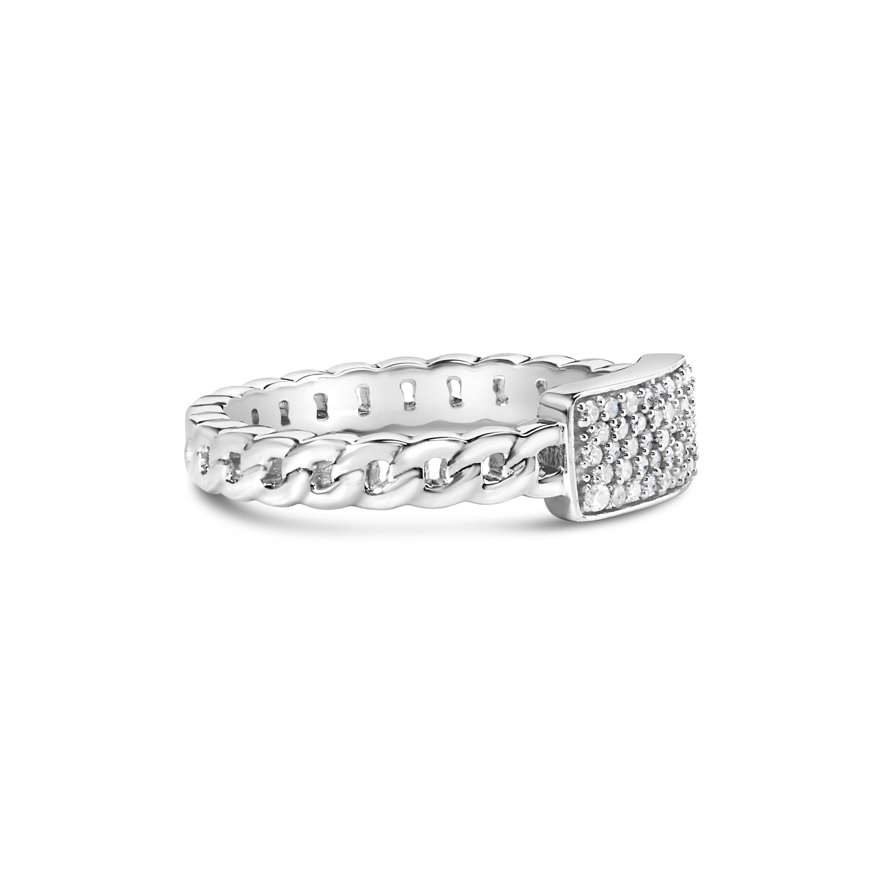 .925 Sterling Silver 1/5 Cttw Diamond ID and Cuban Link Band Ring I-J Color, I2-I3 Clarity - Ring Size 6 on sale at MyriadMart
