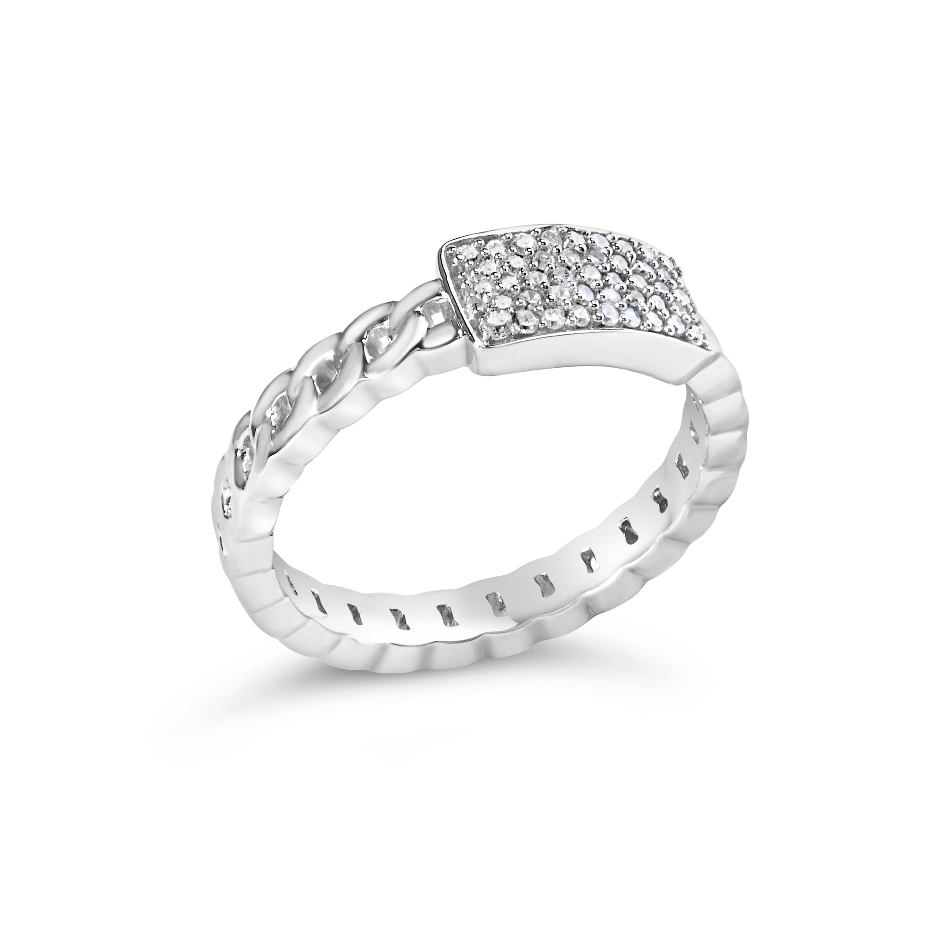 .925 Sterling Silver 1/5 Cttw Diamond ID and Cuban Link Band Ring I-J Color, I2-I3 Clarity - Ring Size 6 on sale at MyriadMart