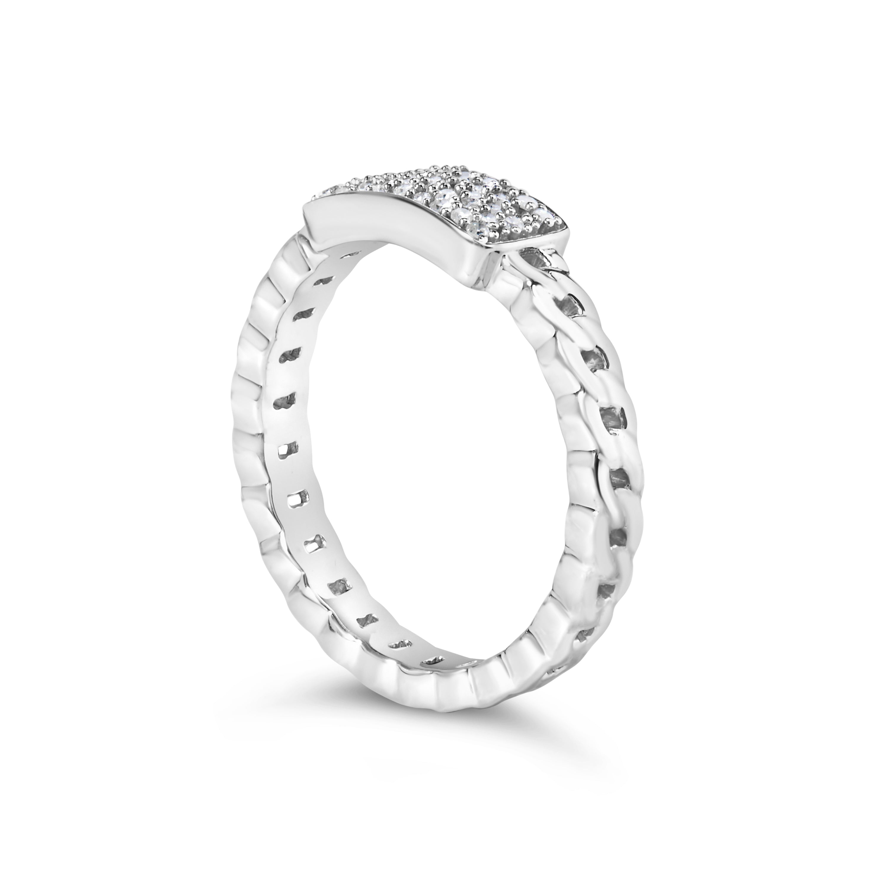 .925 Sterling Silver 1/5 Cttw Diamond ID and Cuban Link Band Ring I-J Color, I2-I3 Clarity - Ring Size 6 on sale at MyriadMart