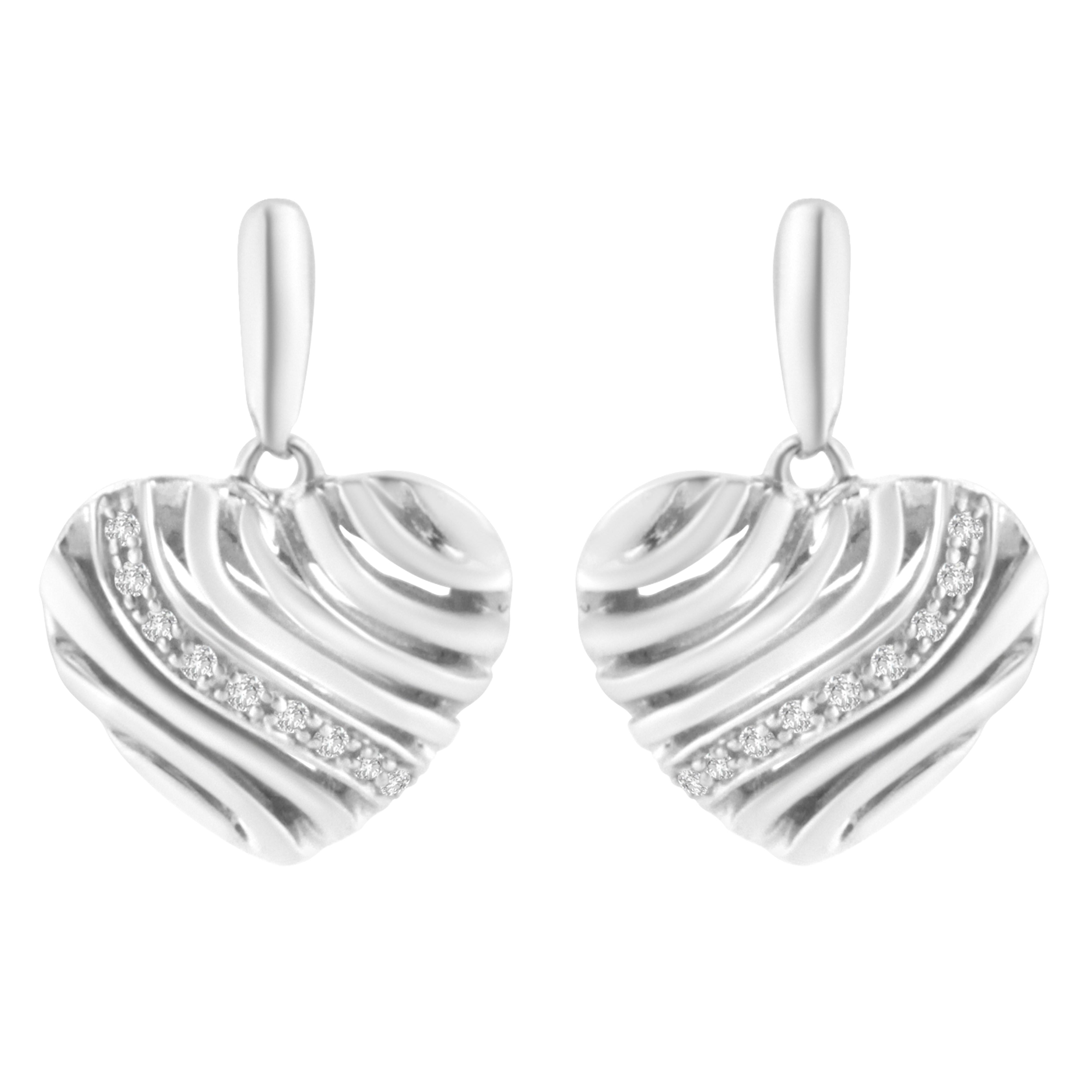 Sterling Silver Heart Diamond Accent Puff Earrings I-J, I1-I2 on sale at MyriadMart