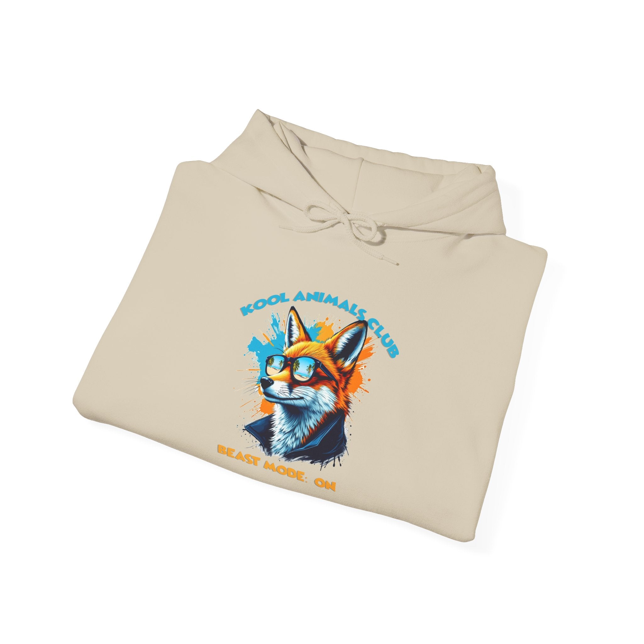 Kool Animals Club Hoodie with Cool Fox in Sunglasses and ‘Beast Mode On’ Design, Unisex Sweatshirt for Animal Lovers, Casual Streetwear, Perfect Gift for Holidays on sale at MyriadMart