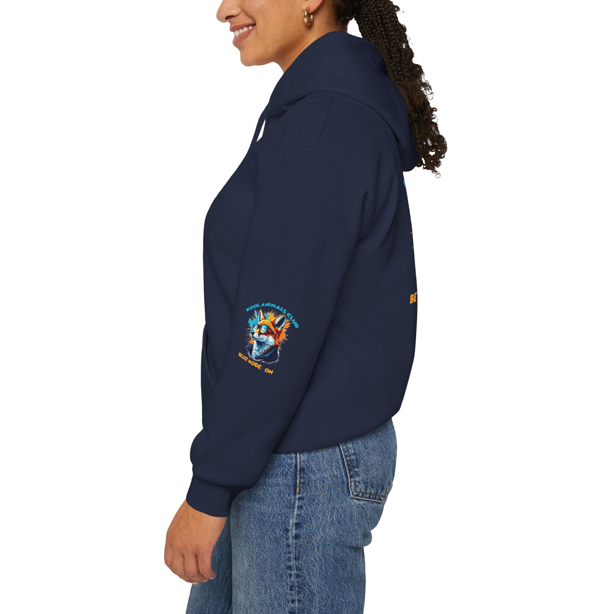 Kool Animals Club Hoodie with Cool Fox in Sunglasses and ‘Beast Mode On’ Design, Unisex Sweatshirt for Animal Lovers, Casual Streetwear, Perfect Gift for Holidays on sale at MyriadMart
