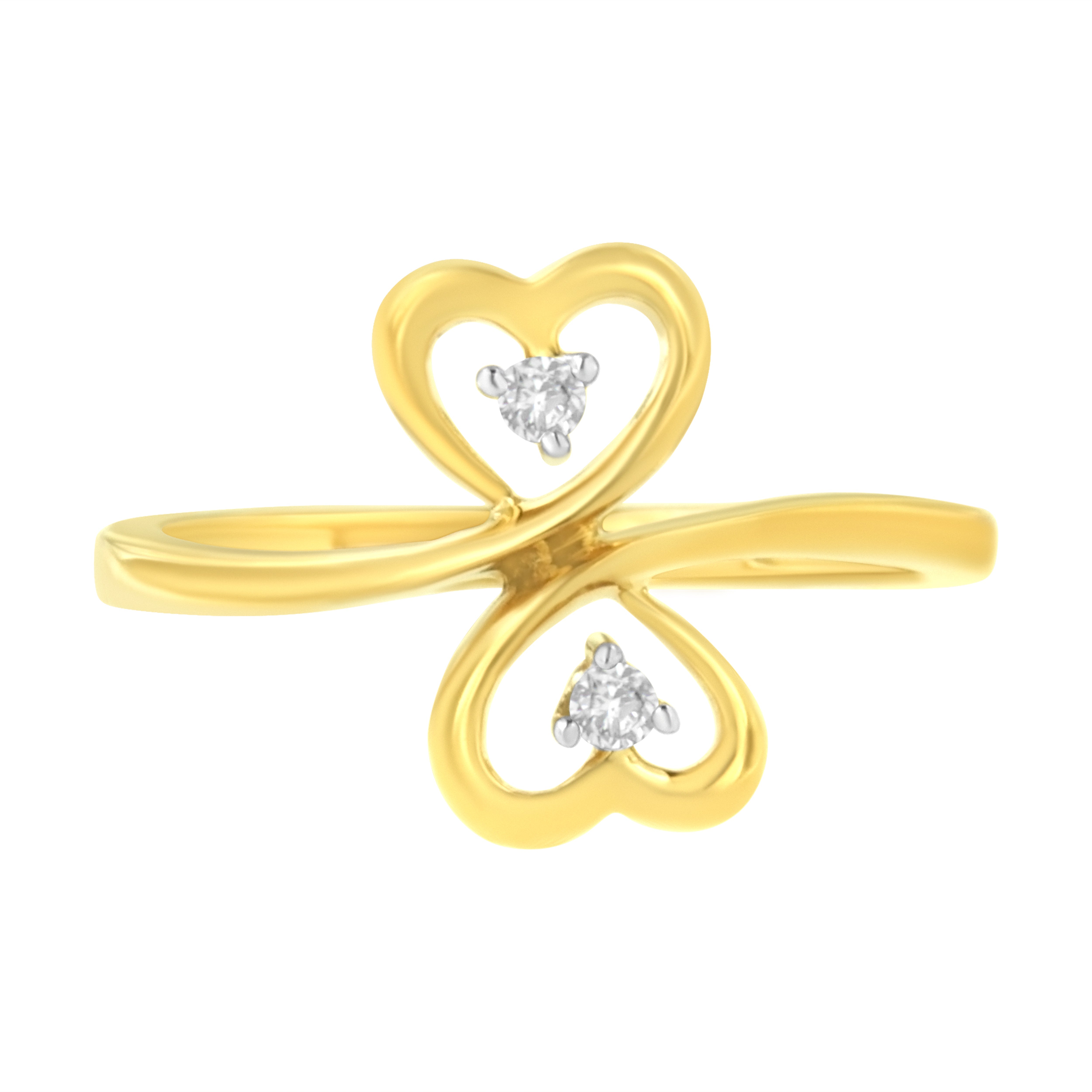 14KT Yellow Gold 1/20 ctw. Dual Heart Diamond Ring K-L, I1-I2 - Size 7 on sale at MyriadMart